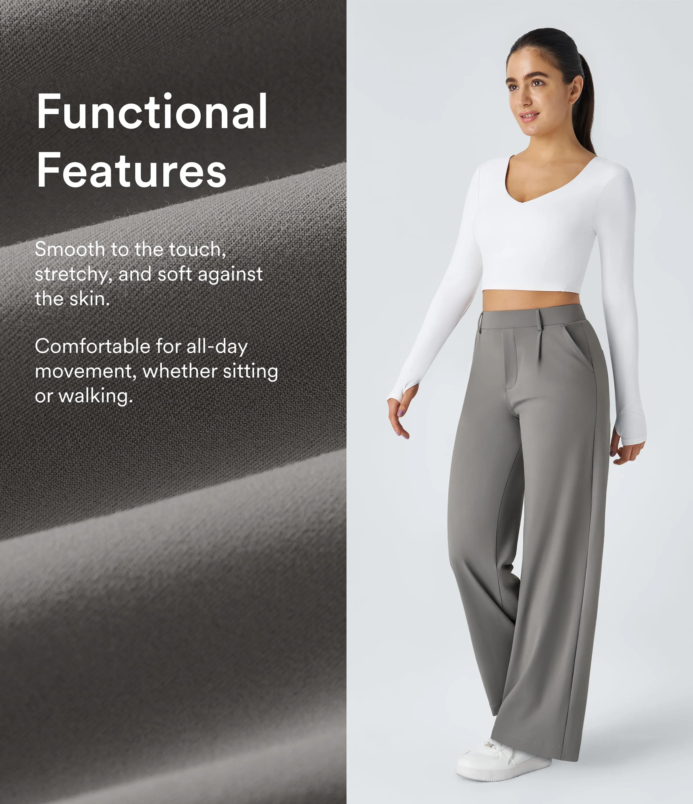 Halara Pantalón oficina pierna recta bolsillo lateral tiro alto pliegue - Silent Storm - M(tall) sold by Halara product image thumbnail 3