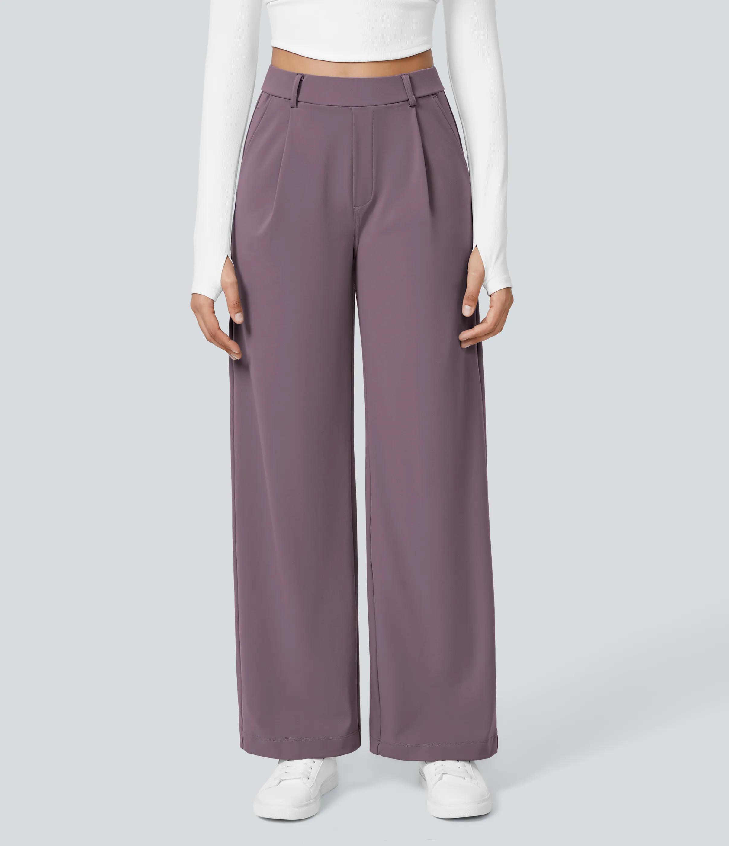 Halara Pantalón oficina pierna recta bolsillo lateral tiro alto pliegue - Nebula Purple - XL(regular) sold by Halara product image thumbnail 3