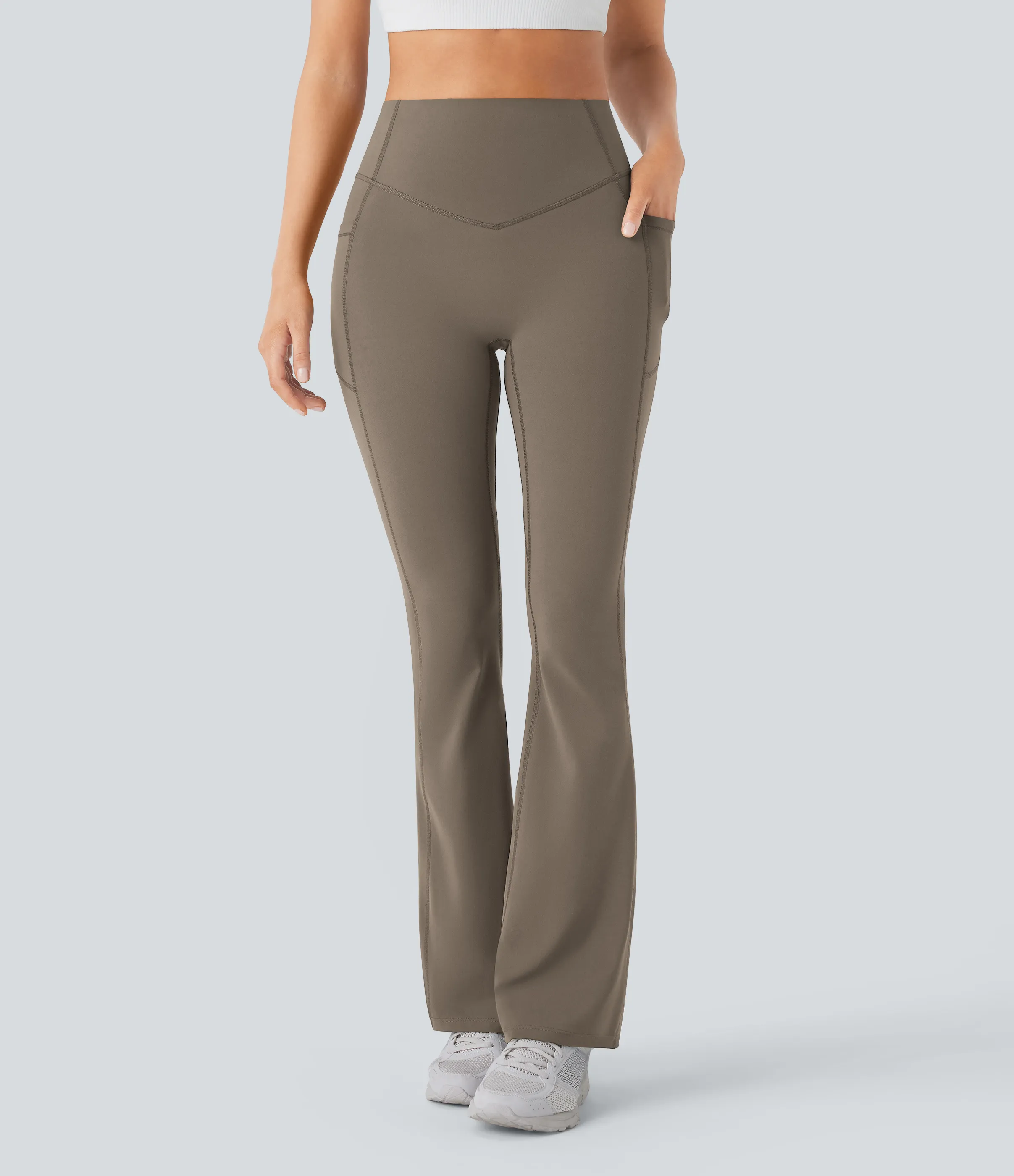 Halara Leggings SoCinched UltraSculpt Bootcut yoga tiro alto realce glúteo bolsillo lateral control abdomen moldeador - Dawn Brown - XL(petite) sold by Halara product image thumbnail 4