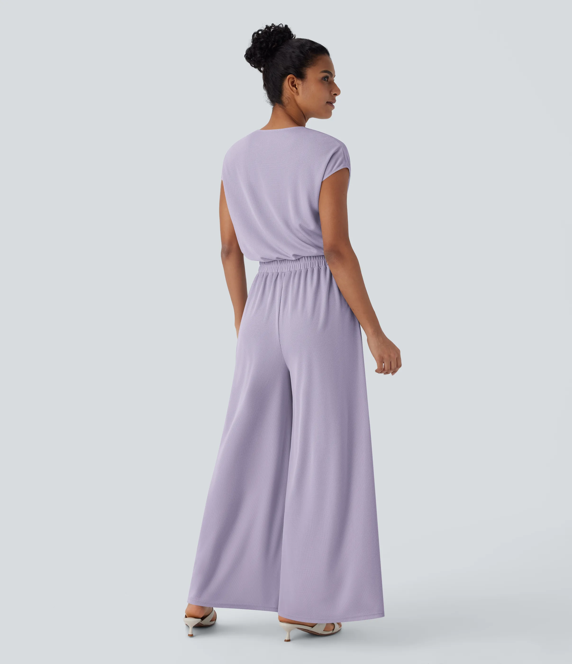 Halara Mono holgado cuello V manga corta bolsillo lateral pierna ancha edición Easy Peezy - Mashed Taro purple - XL(regular) sold by Halara product image thumbnail 3