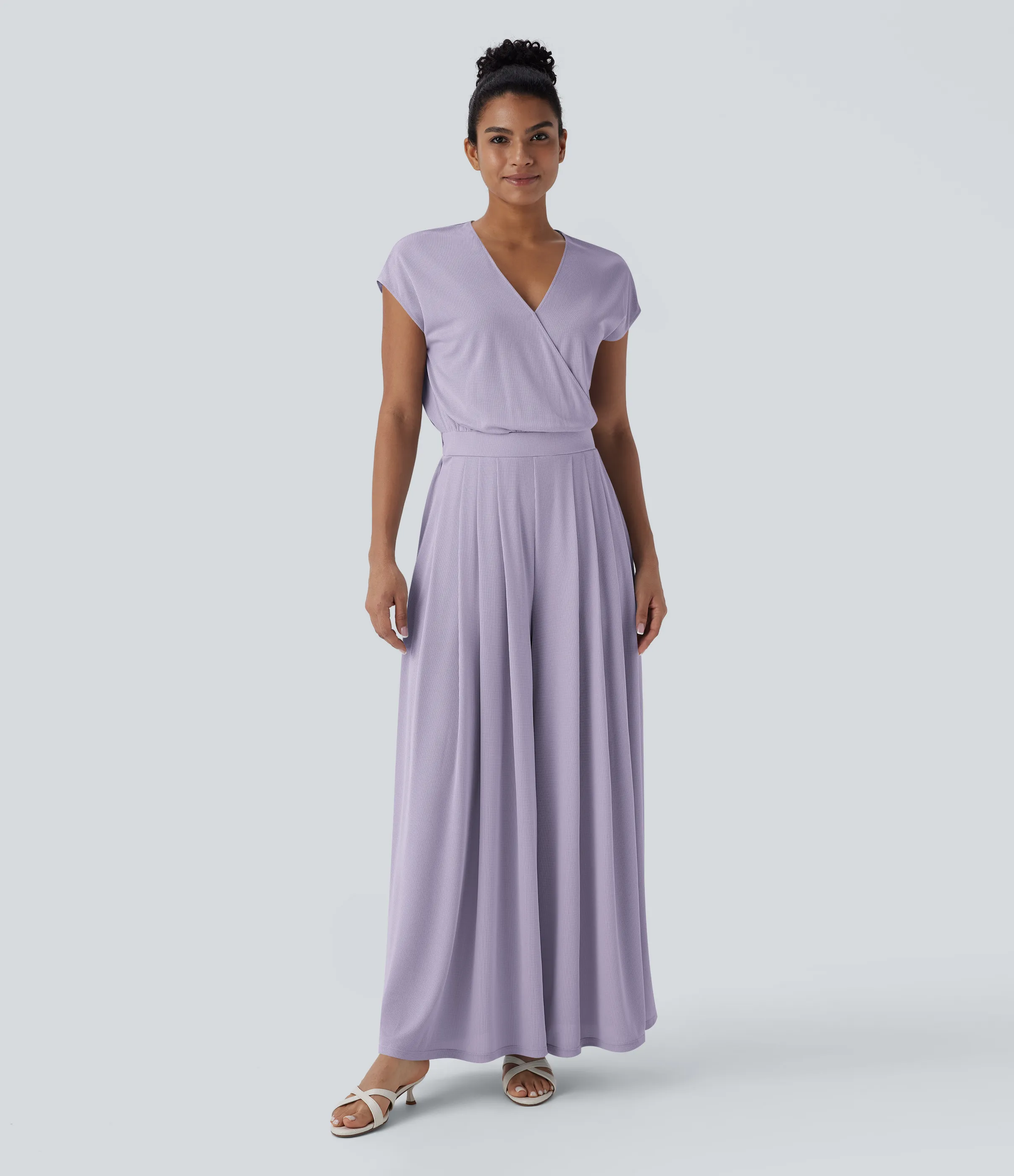 Halara Mono holgado cuello V manga corta bolsillo lateral pierna ancha edición Easy Peezy - Mashed Taro purple - XL(regular) sold by Halara product image thumbnail 4