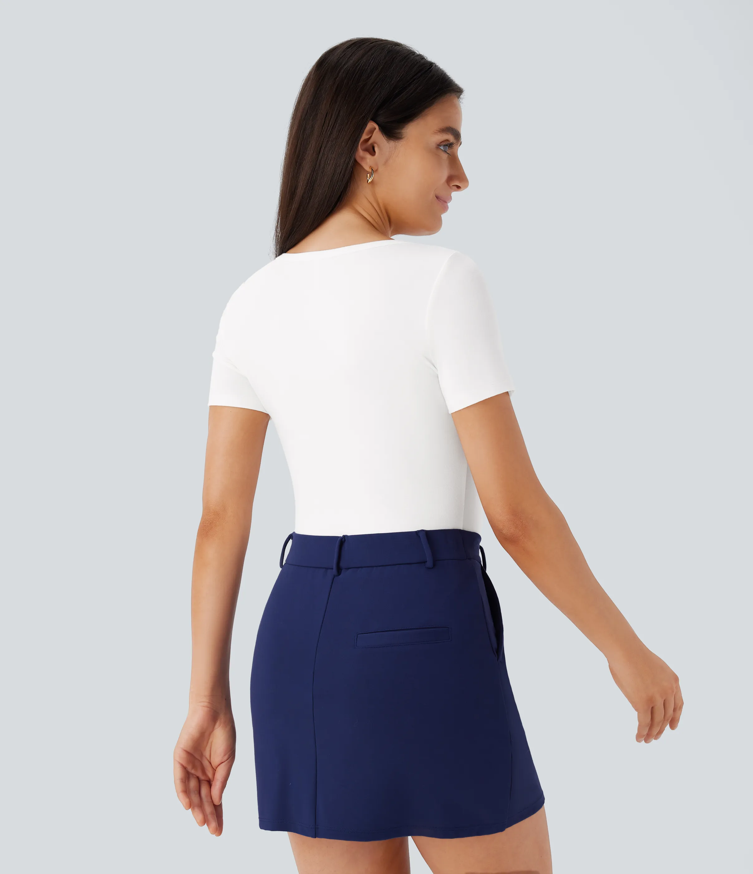 Halara Body oficina ajustado botón presión manga corta cuello U - White - XL sold by Halara product image thumbnail 4