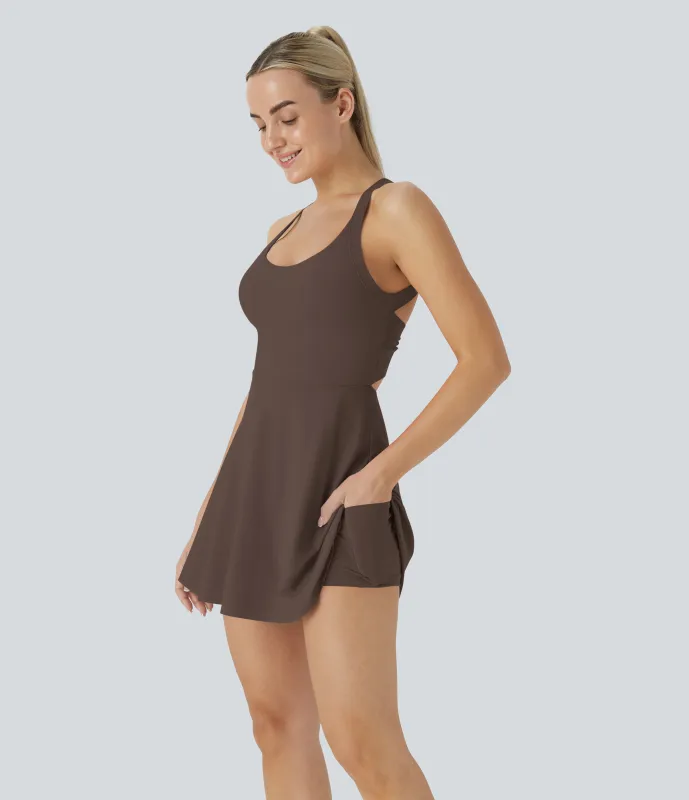 Halara Vestido Softlyzero™ Airy deportivo activo baile tacto fresco sin espalda retorcido - Edición Easy Peezy - Chocolate Martini - S sold by Halara