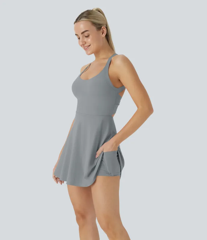 Halara Vestido Softlyzero™ Airy deportivo activo baile tacto fresco sin espalda retorcido - Edición Easy Peezy - Quarry - XL sold by Halara