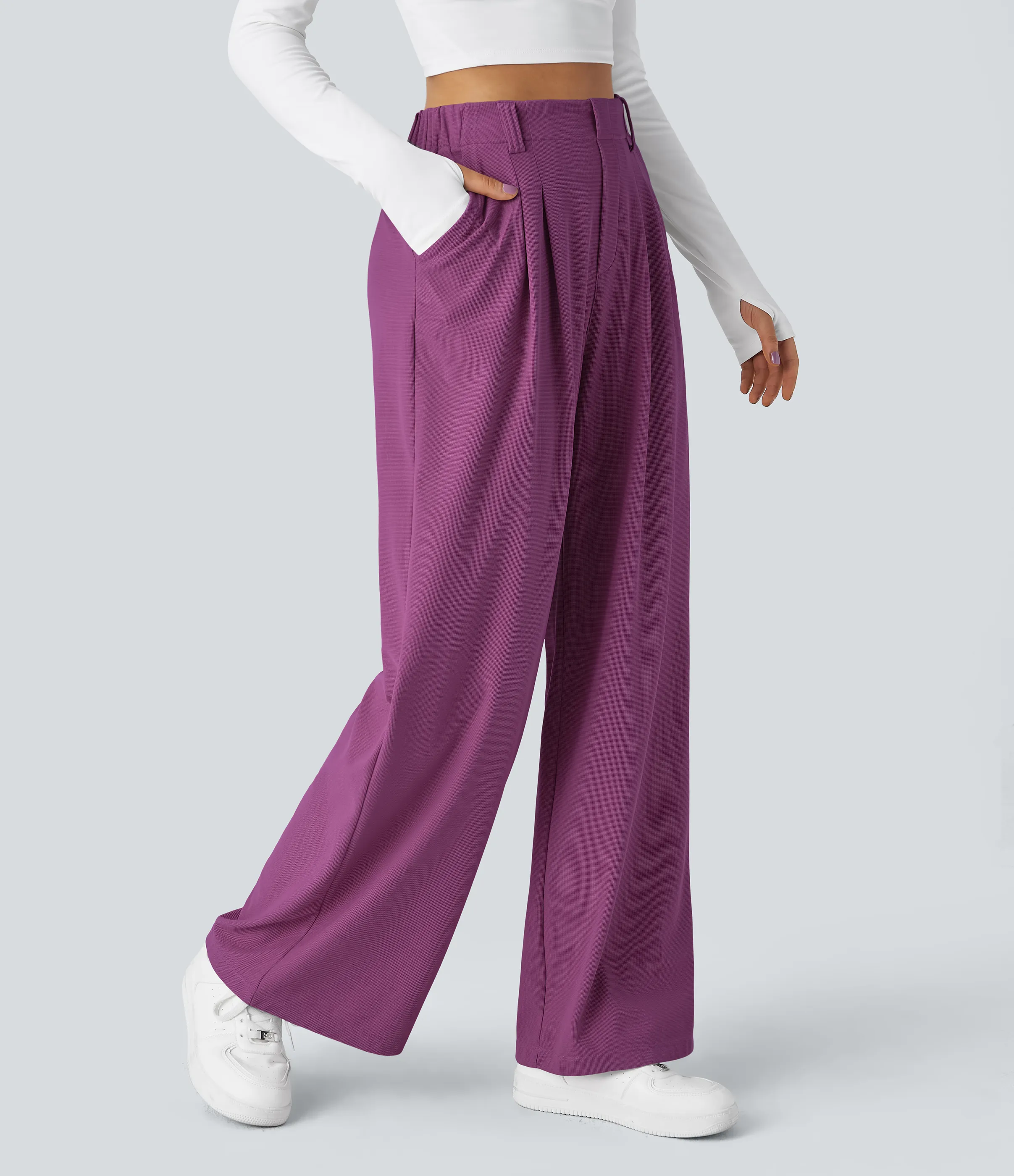 Halara Pantalones Halara Flex™ de oficina anchos plisados de tiro alto con bolsillos en tela tipo gofre - Meadow Mauve - M(regular) sold by Halara product image thumbnail 2
