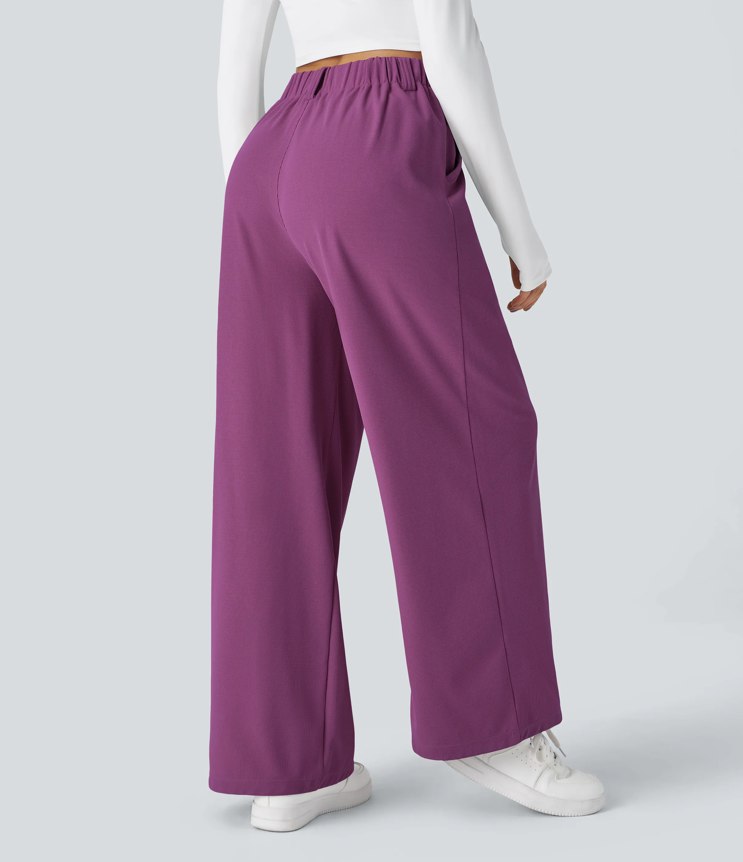 Halara Pantalones Halara Flex™ de oficina anchos plisados de tiro alto con bolsillos en tela tipo gofre - Meadow Mauve - M(regular) sold by Halara product image thumbnail 3
