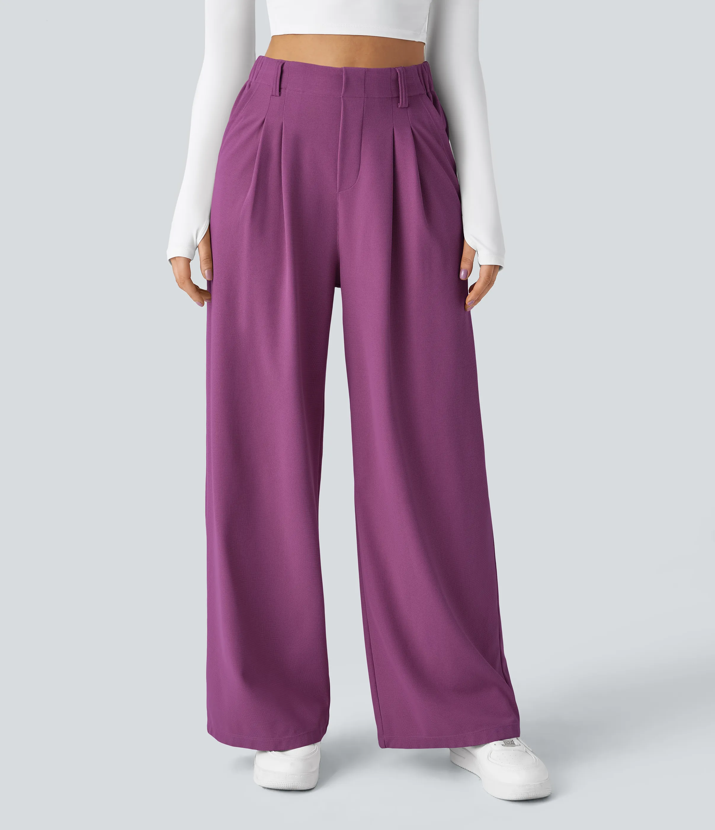 Halara Pantalones Halara Flex™ de oficina anchos plisados de tiro alto con bolsillos en tela tipo gofre - Meadow Mauve - M(regular) sold by Halara product image thumbnail 5