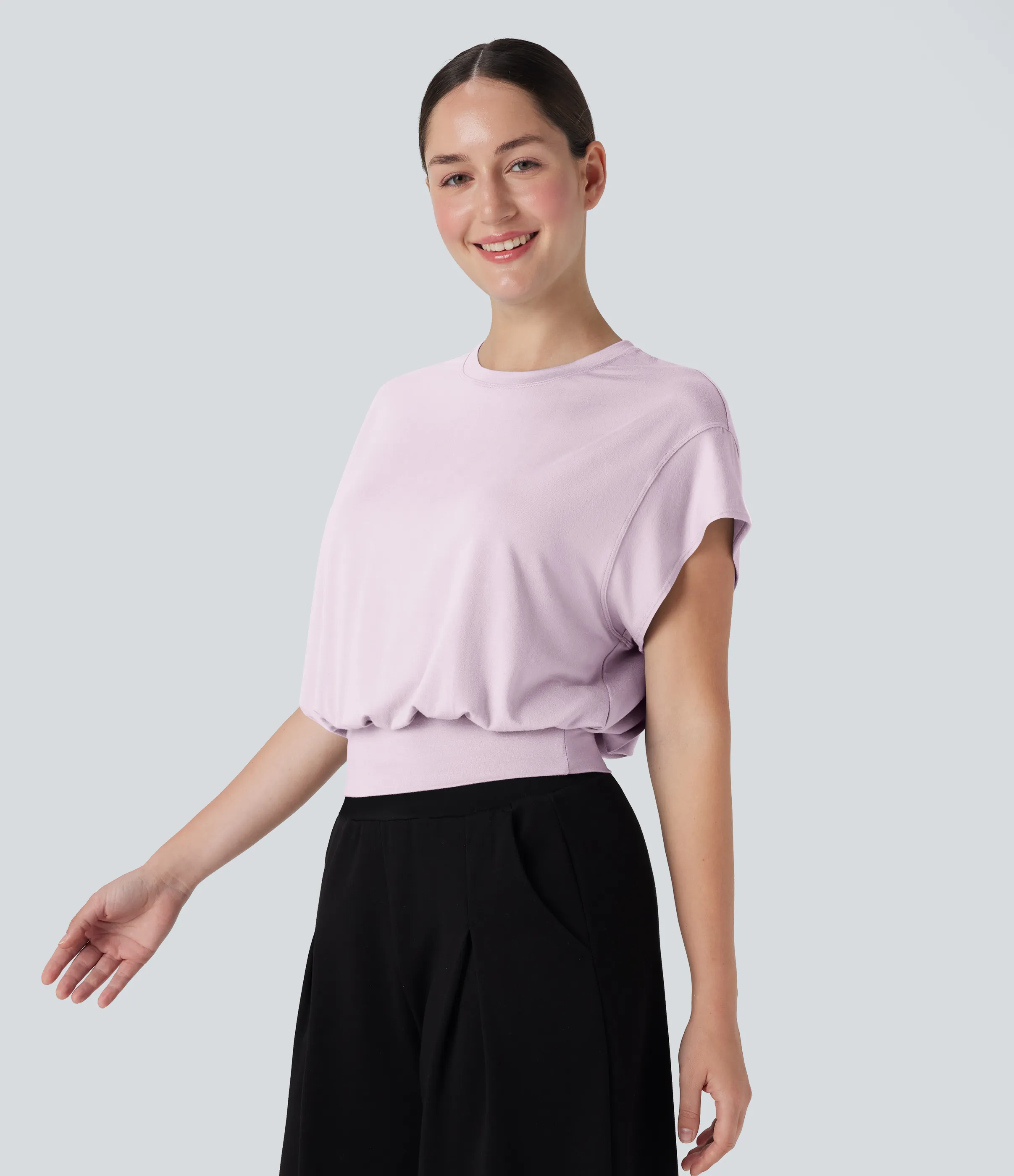 Halara Camiseta de oficina de manga corta de murciélago con cuello redondo - Orchid Ice - M sold by Halara product image thumbnail 4