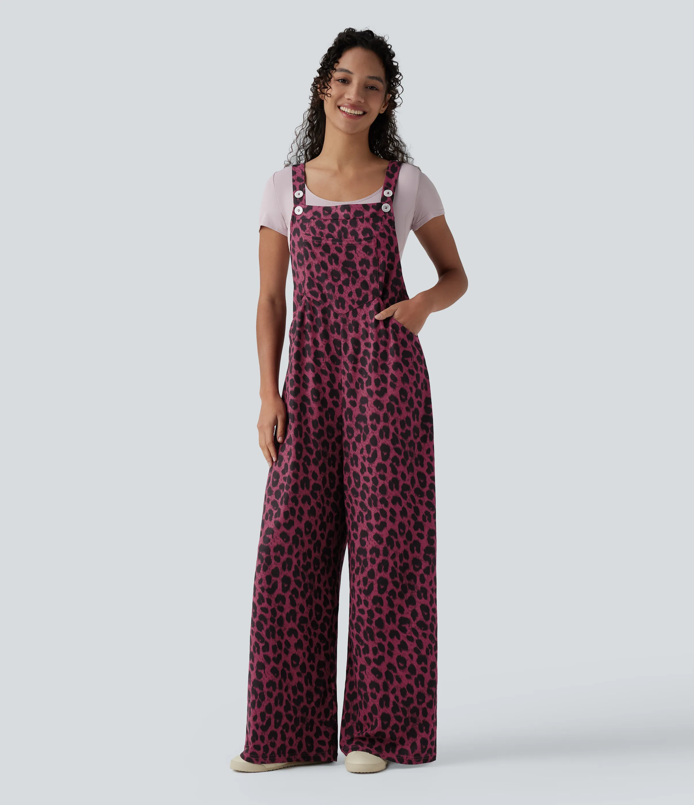 Halara Jumpsuit casual con estampado de leopardo y bolsillos - Maroon Leopard - L(regular) sold by Halara product image thumbnail 2
