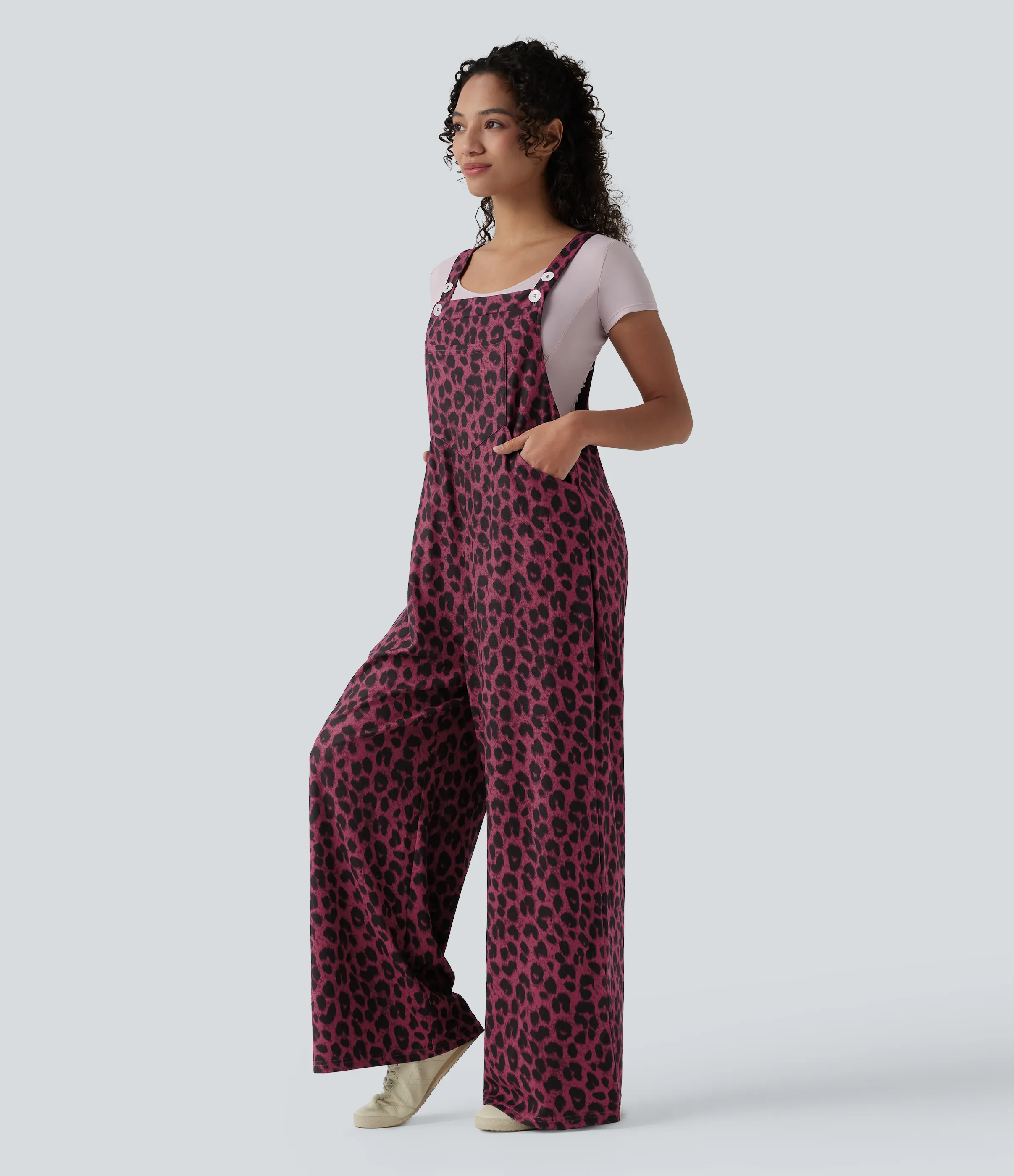 Halara Jumpsuit casual con estampado de leopardo y bolsillos - Maroon Leopard - L(regular) sold by Halara product image thumbnail 4