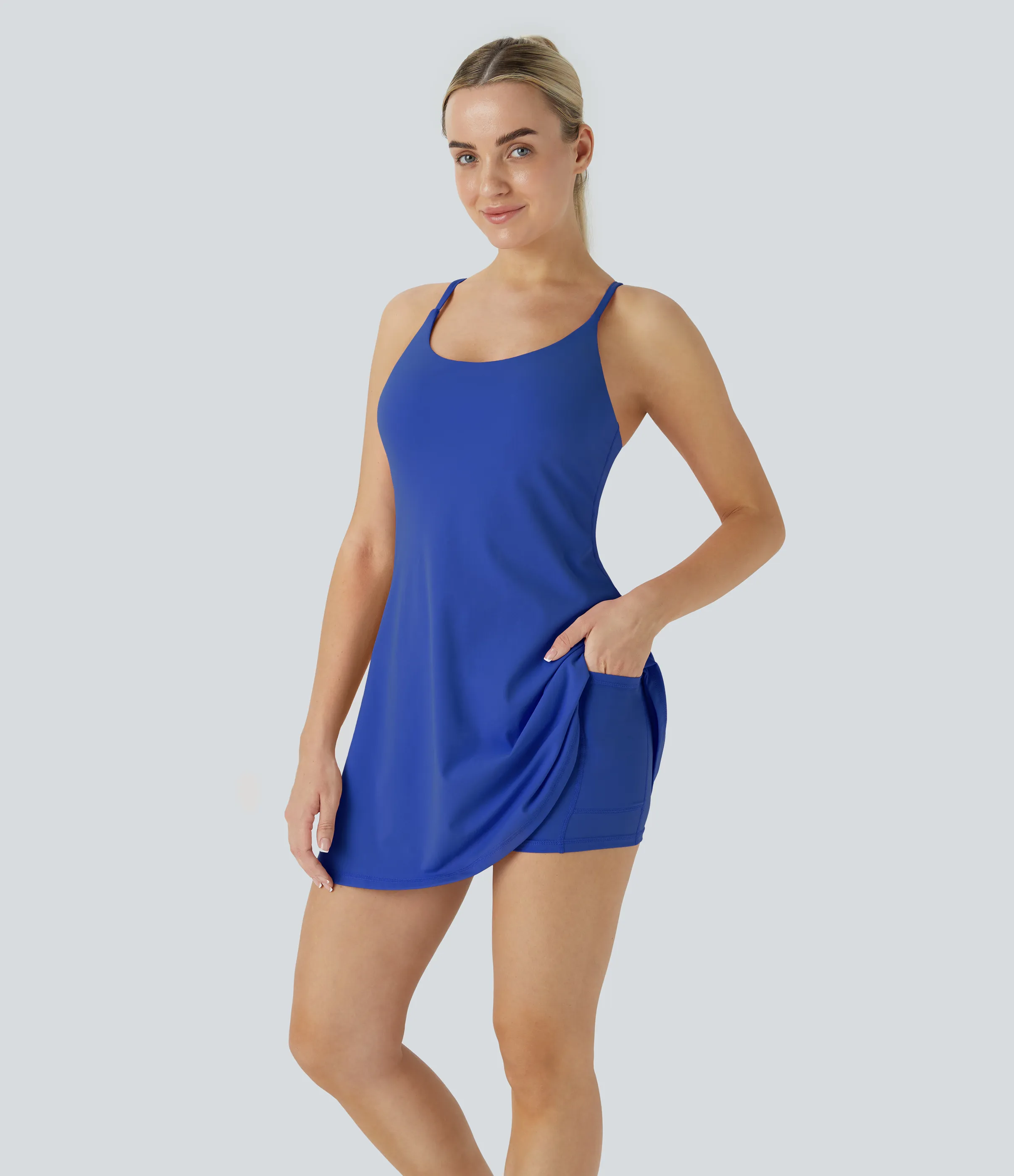 Halara Vestido deportivo SoftlyZero™ Plush afelpado sin espalda en copas D-F - Lotus Blue - XS sold by Halara product image thumbnail 4