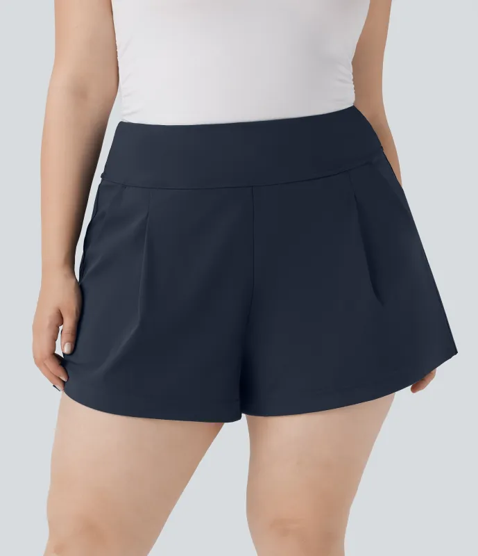 Halara Pantalón corto oficina tiro alto talla grande bolsillo lateral - Midnight Blue - 1X made by Halara