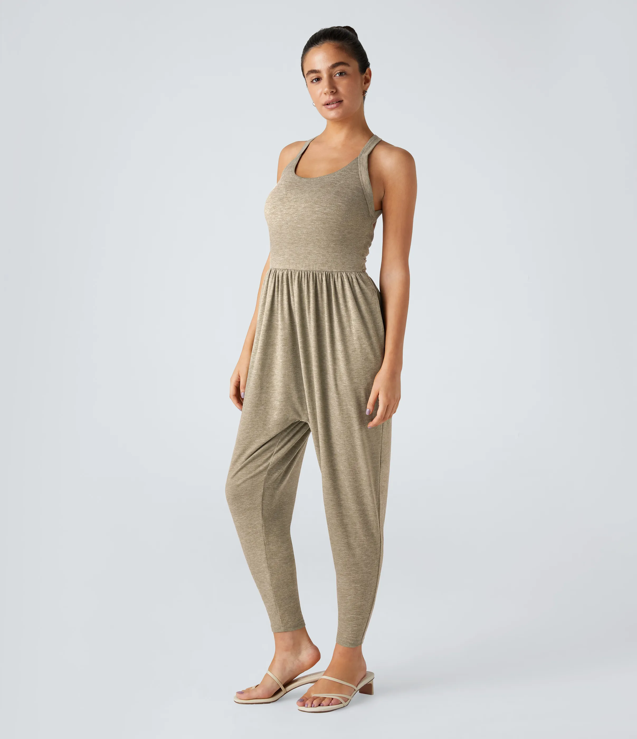 Halara Mono harén bolsillo lateral cuello U torcido sin espalda - Khaki Floral Yarn - S(regular) sold by Halara product image thumbnail 4