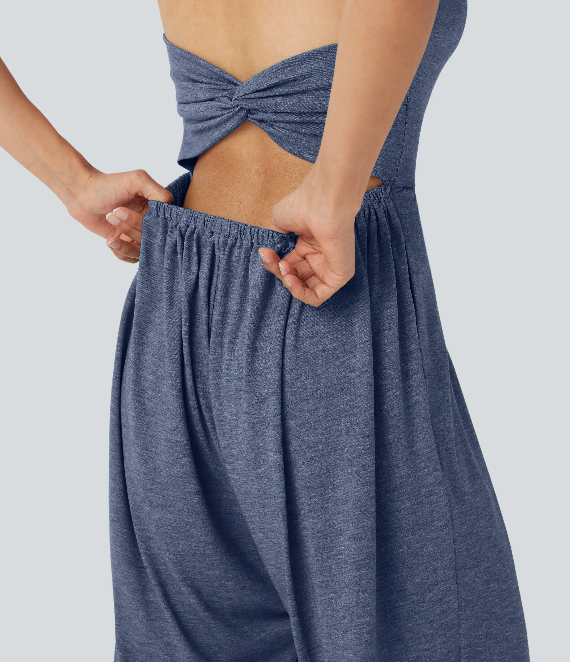 Halara Jumpsuit casual tipo harem con escote en U y bolsillos edición Easy Peezy en copas D-F - Mottled Indigo - S(regular) sold by Halara product image thumbnail 5