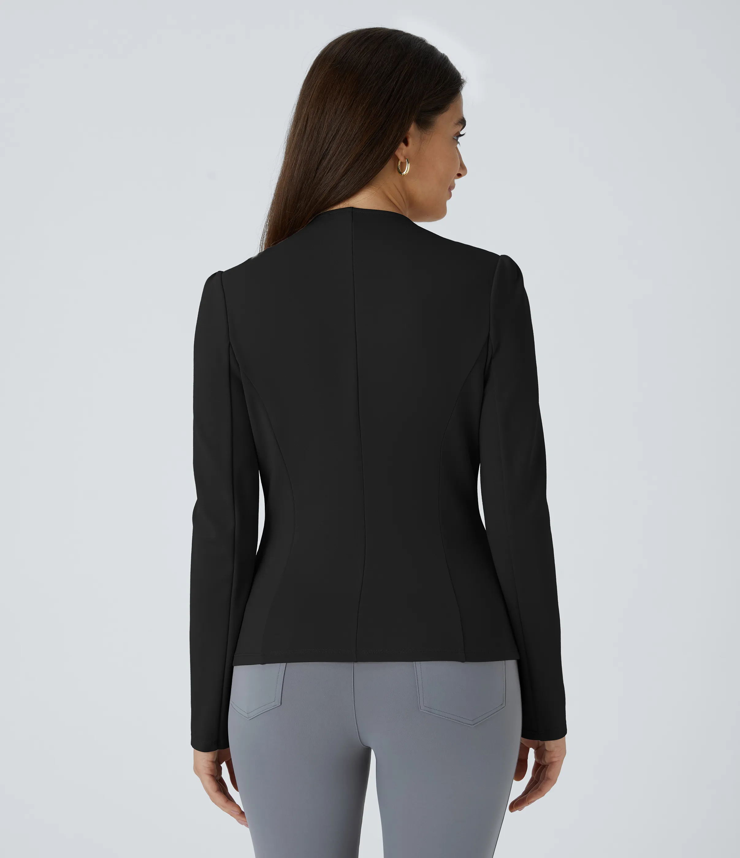 Halara Chaqueta oficina ajustada botón decorativo manga larga cuello redondo - Black - XL sold by Halara product image thumbnail 3