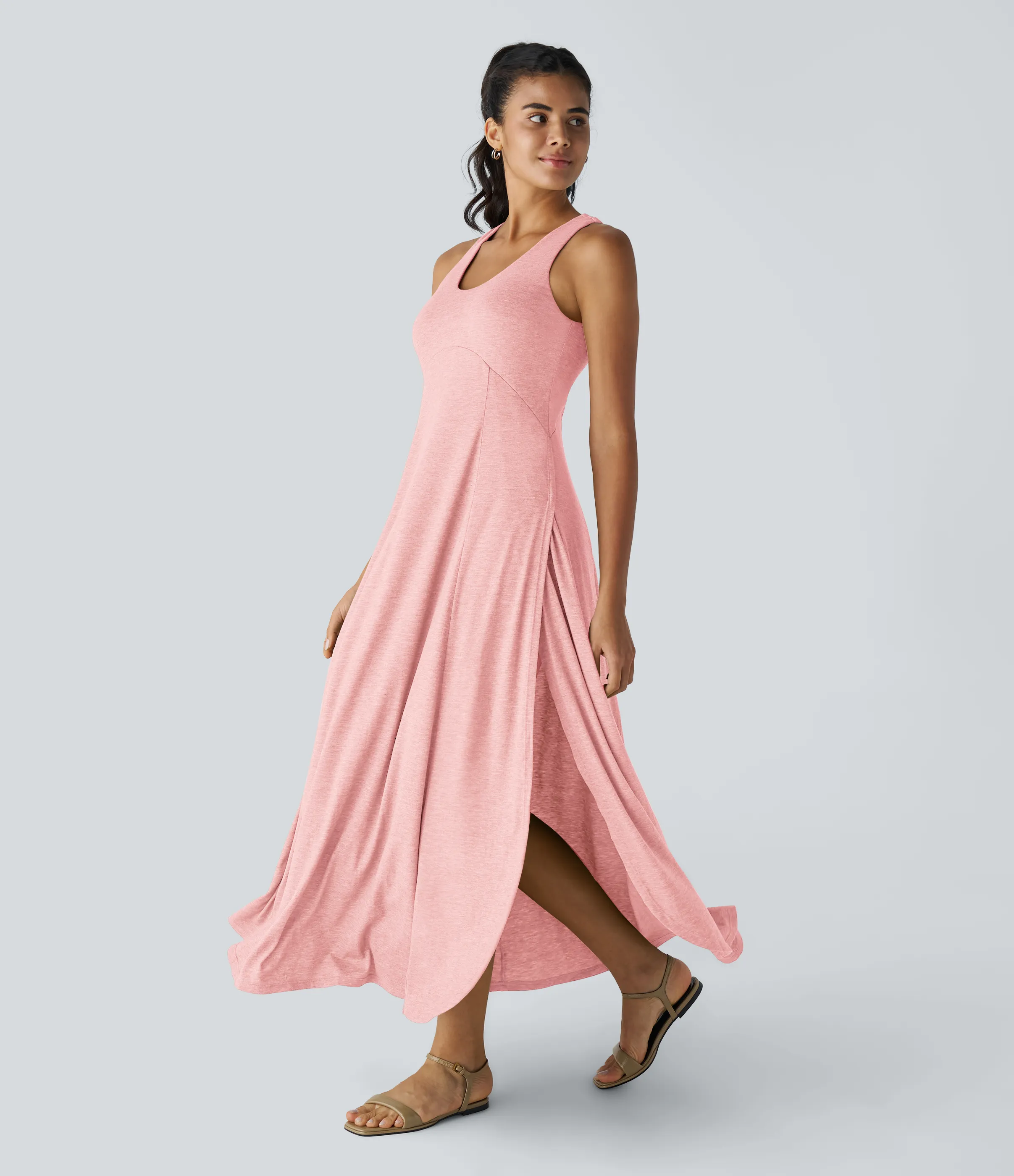 Halara Vestido sin mangas largo fluido dividido sin espalda cuello U - Creole Pink Floral Yarn - XS sold by Halara product image thumbnail 2