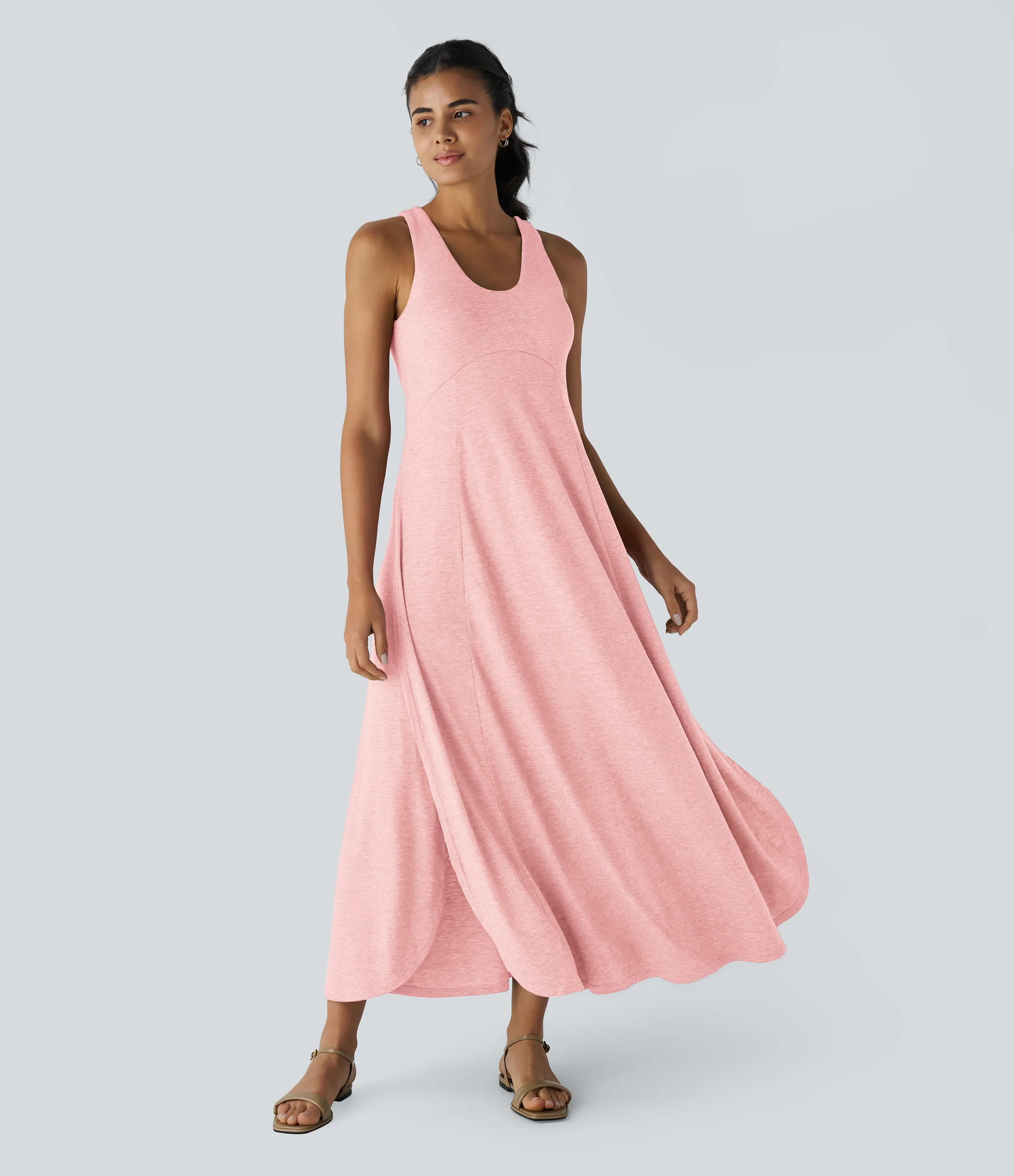 Halara Vestido sin mangas largo fluido dividido sin espalda cuello U - Creole Pink Floral Yarn - XS sold by Halara product image thumbnail 4