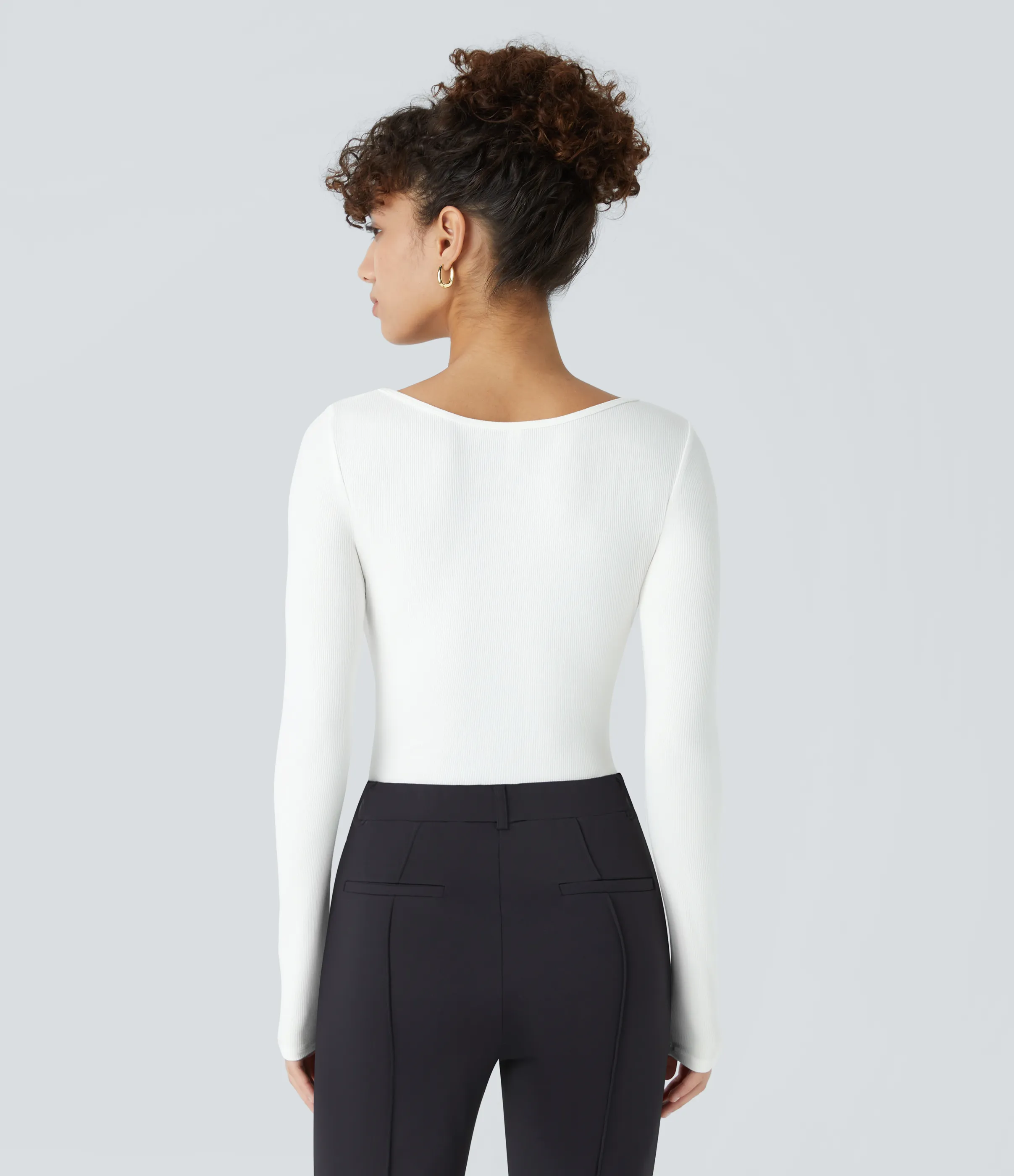 Halara Body oficina ajustado botón manga larga cuello cuadrado acanalado - White - XS sold by Halara product image thumbnail 4
