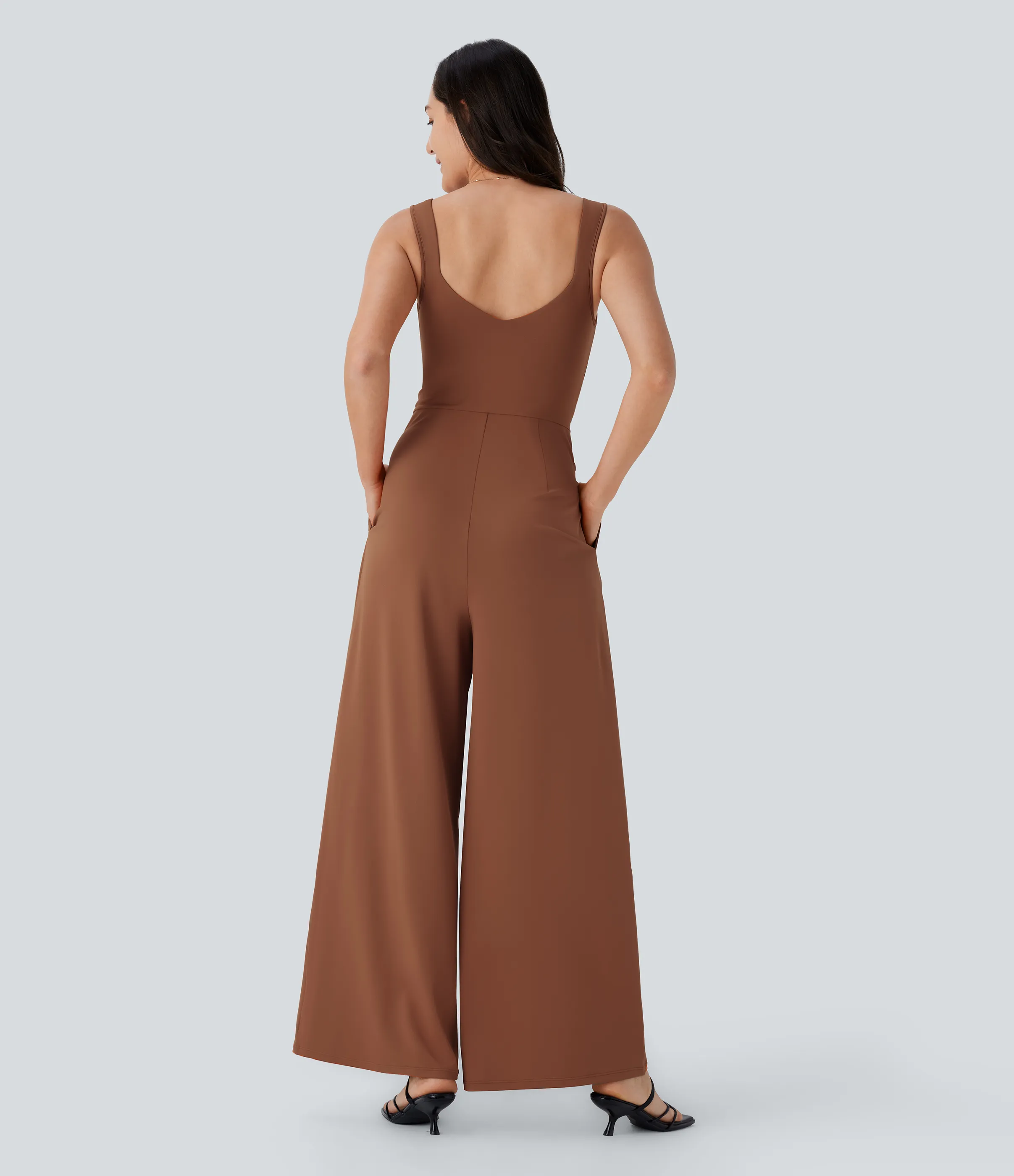 Halara Jumpsuit casual sin mangas con espalda en U y bolsillos - Rust Red - XS(petite) sold by Halara product image thumbnail 3