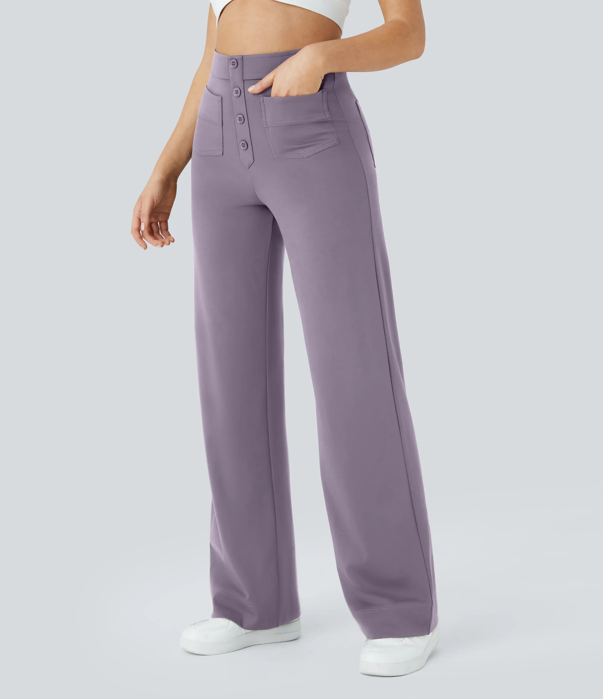 Halara Pantalones pierna recta múltiple bolsillo botón tiro alto - Purple Ash - XL(regular) sold by Halara product image thumbnail 4
