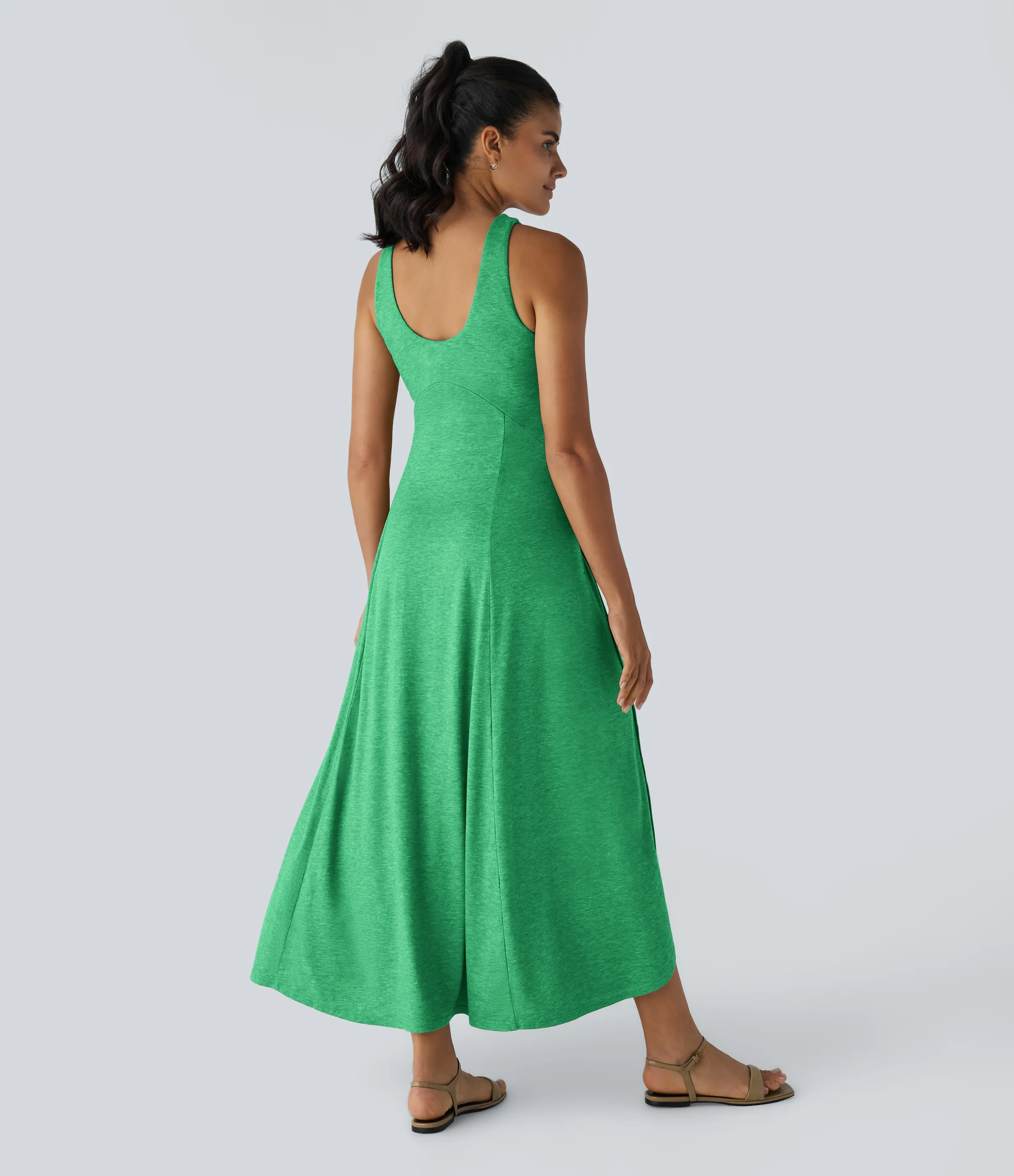 Halara Vestido sin mangas largo fluido dividido sin espalda cuello U - Dewleaf Green - S sold by Halara product image thumbnail 3