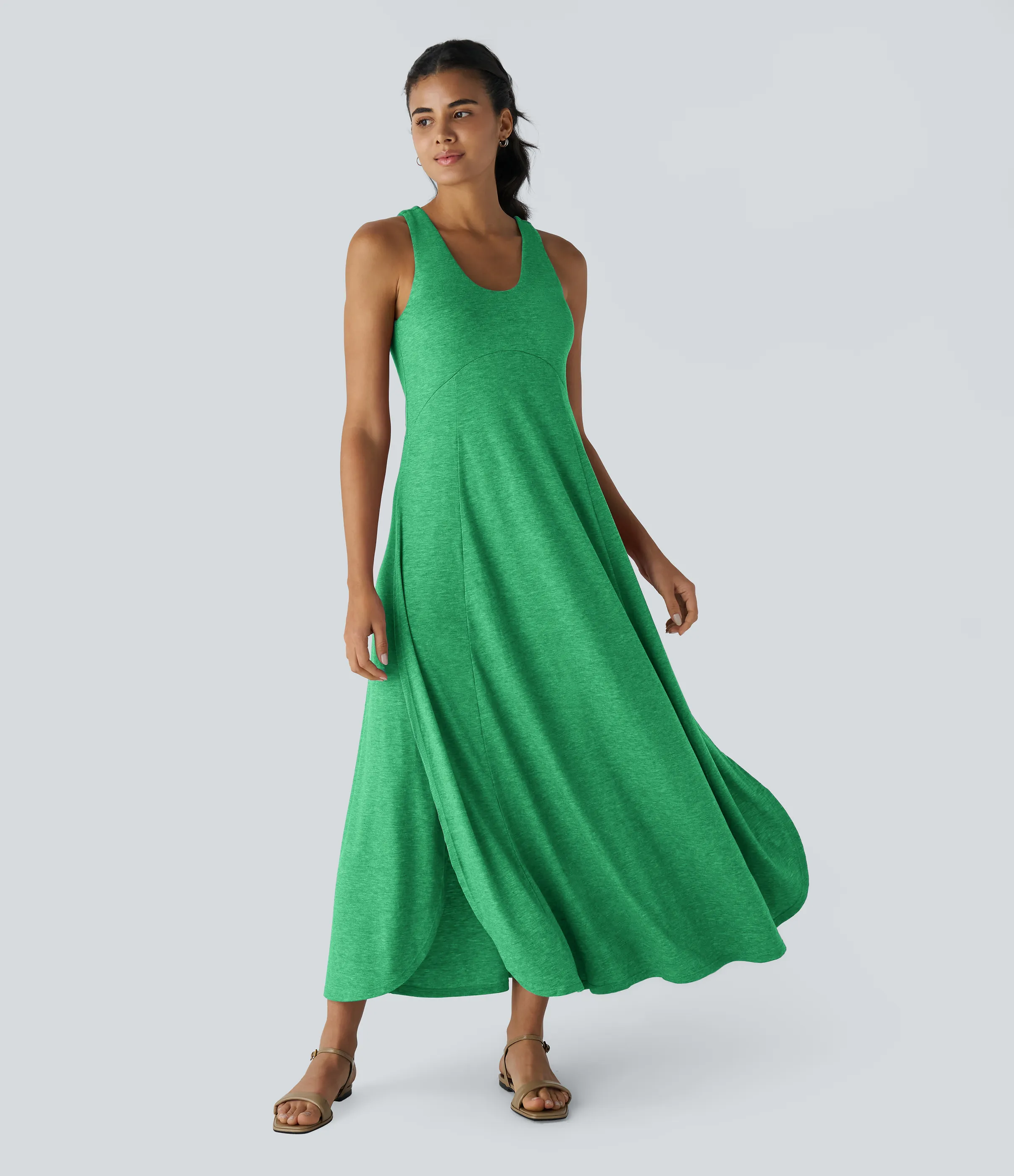 Halara Vestido sin mangas largo fluido dividido sin espalda cuello U - Dewleaf Green - S sold by Halara product image thumbnail 4