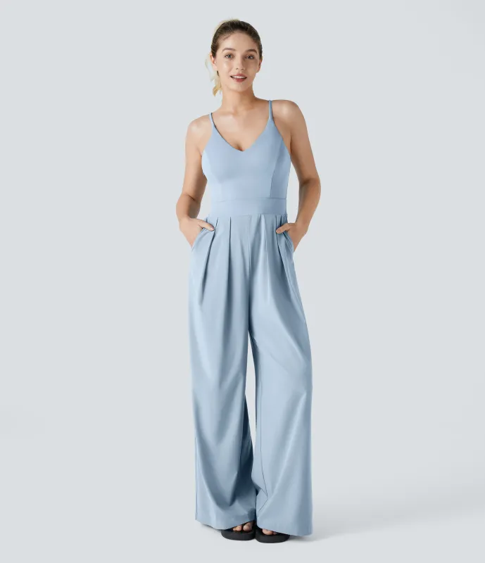 Halara Mono Breezeful™ Resort sin espalda cremallera lateral invisible bolsillo pierna ancha secado rápido - Ballad Blue - XS(regular) sold by Halara