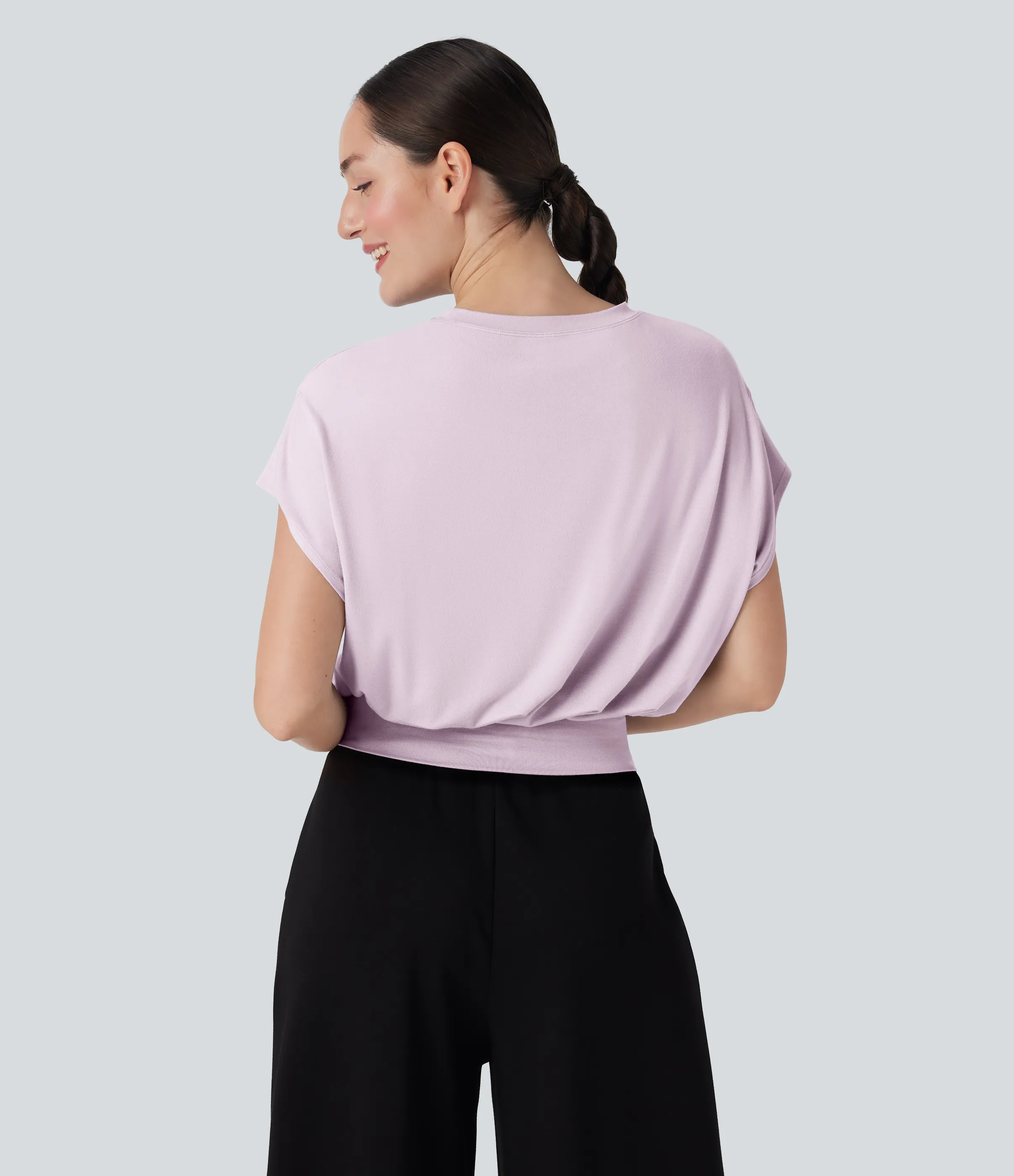 Halara Camiseta de oficina de manga corta de murciélago con cuello redondo - Orchid Ice - XL sold by Halara product image thumbnail 3