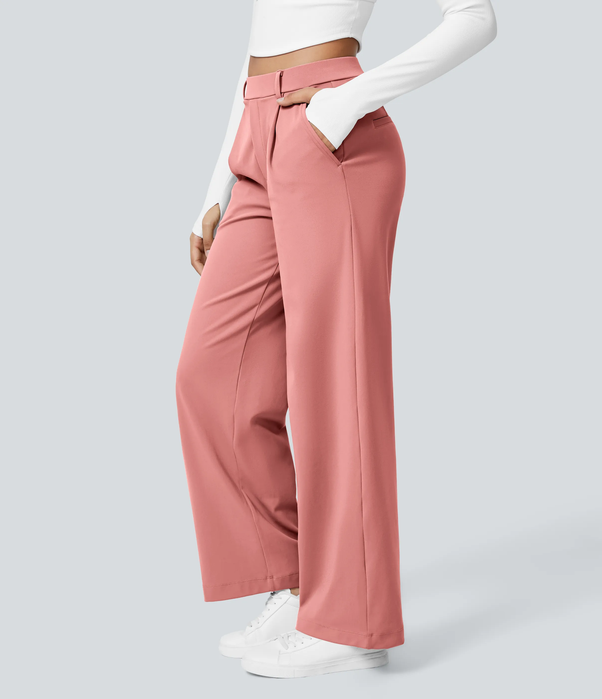 Halara Pantalón oficina pierna recta bolsillo lateral tiro alto pliegue - Candy Pink - XS(petite) sold by Halara product image thumbnail 4