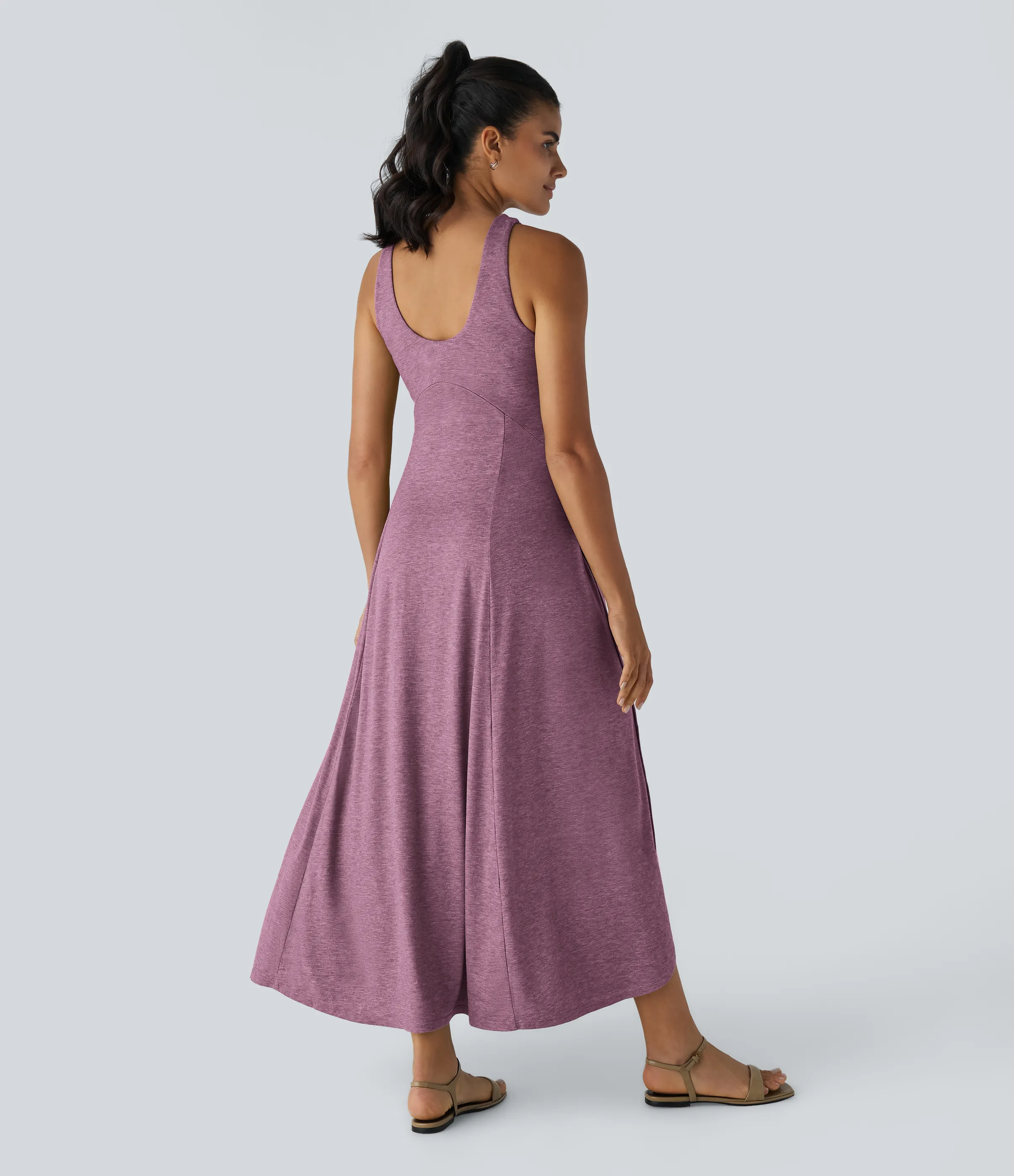 Halara Vestido sin mangas largo fluido dividido sin espalda cuello U - Red Violet Floral Yarn - XL sold by Halara product image thumbnail 3