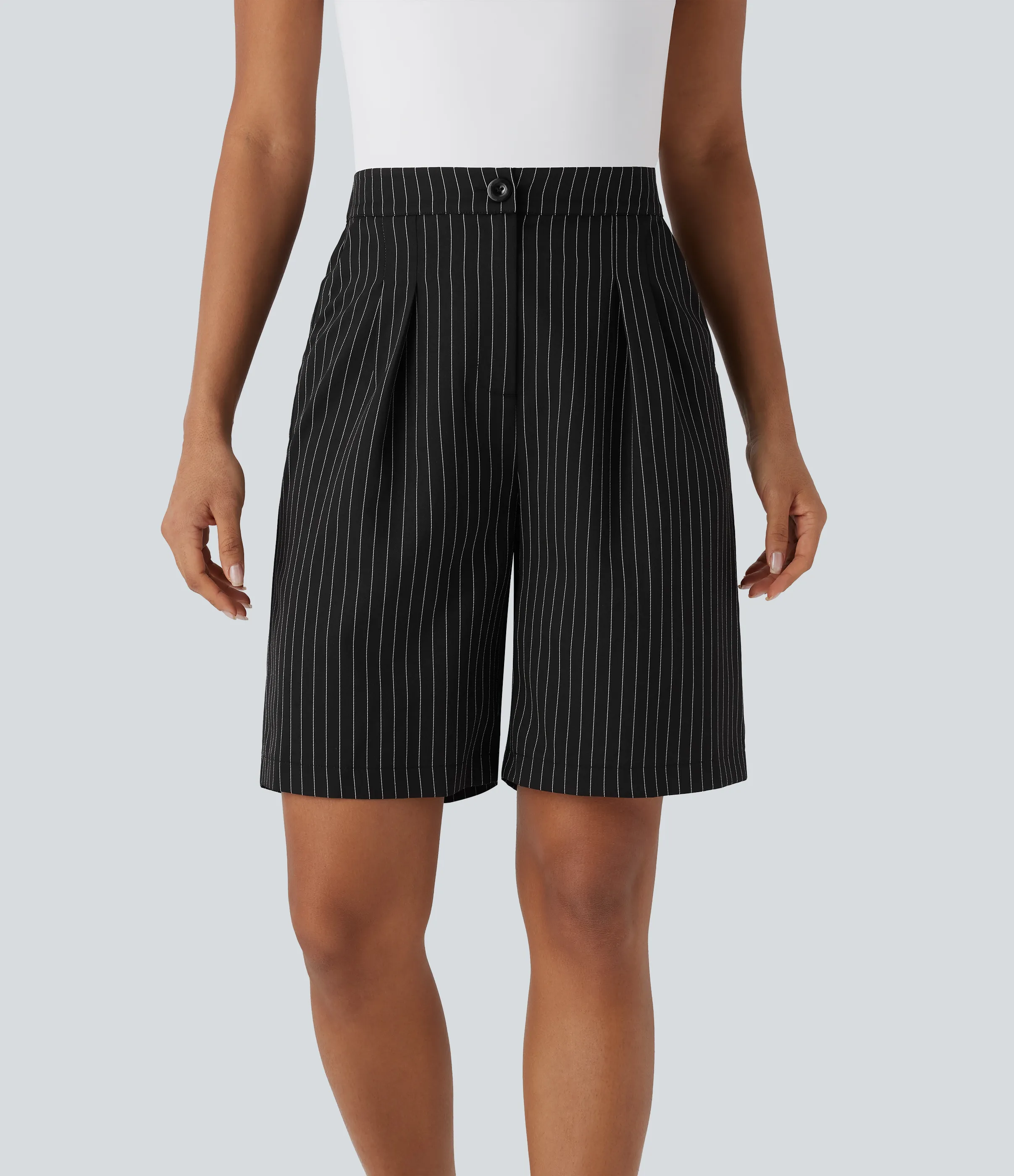 Halara Bermudas de oficina de tiro alto a rayas con bolsillos - Black - XS sold by Halara product image thumbnail 4