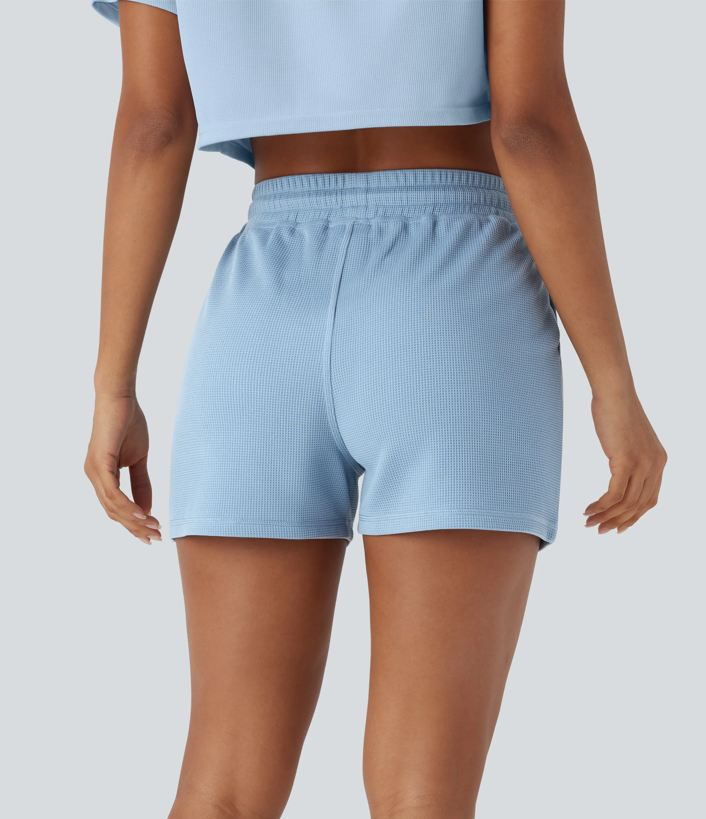 Halara Shorts casuales de tiro medio con cordón y bolsillos laterales - Wathet Blue - S sold by Halara product image thumbnail 3