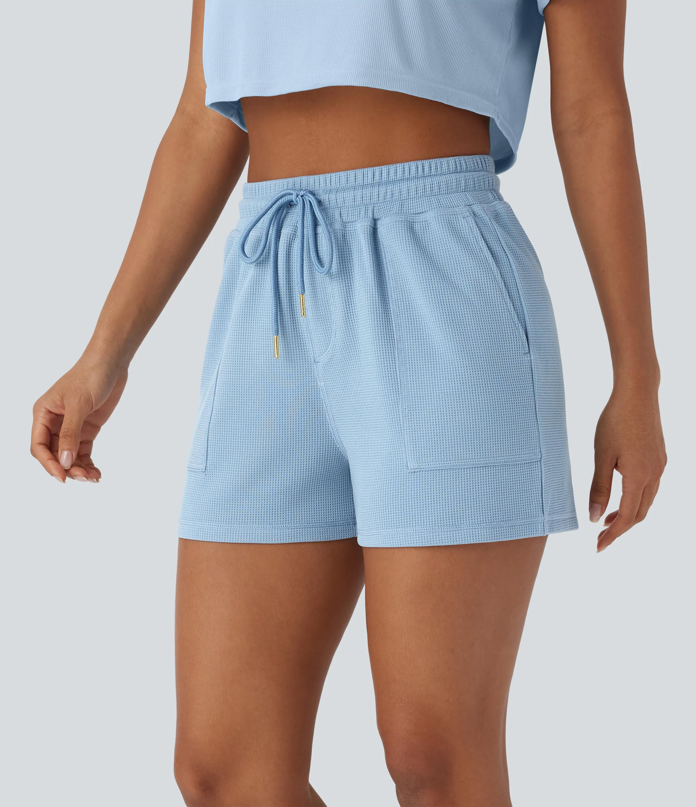 Halara Shorts casuales de tiro medio con cordón y bolsillos laterales - Wathet Blue - S sold by Halara product image thumbnail 4