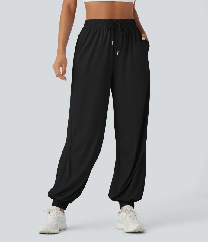Halara Joggers deportivo tiro alto cordón ajustable bolsillo lateral tacto fresco - UPF50+ - Black - XS(regular) sold by Halara
