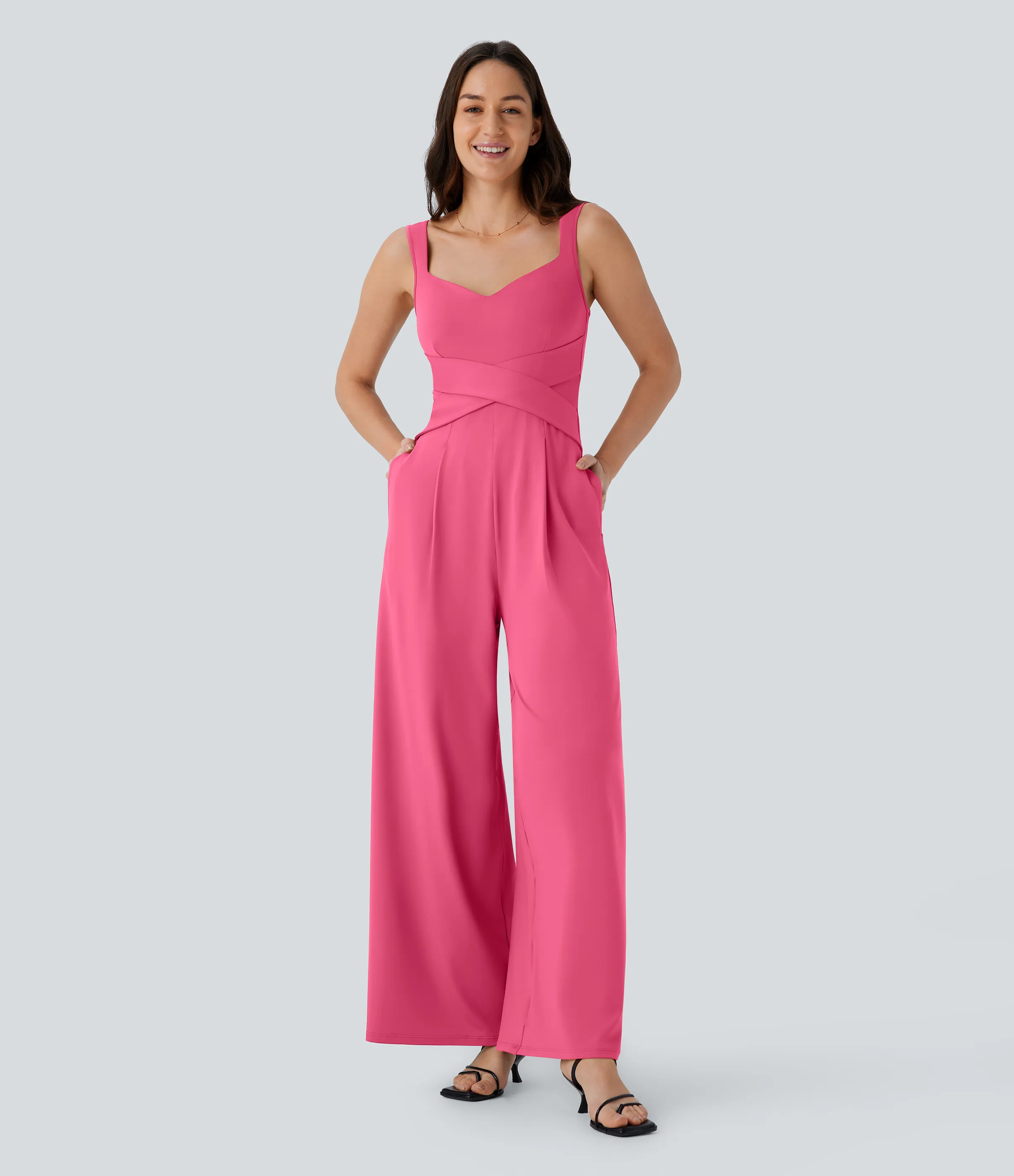 Halara Jumpsuit casual sin mangas con espalda en U y bolsillos - Camellia Rose - L(petite) sold by Halara product image thumbnail 2