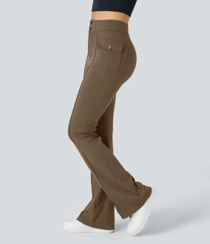 Halara Pantalón cargo acampanado bolsillo solapa lateral botón tiro alto - Sepia - M(regular) sold by Halara