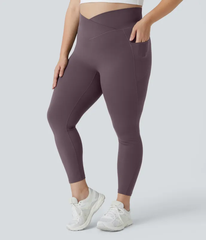 Halara Leggings Softlyzero™ largo tiro alto bolsillo lateral cruzado liso talla grande - Dusky Evening purple - 3X made by Halara
