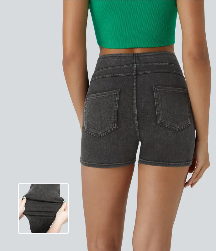 Halara Pantalón corto Halara Flex™ Denim mezclilla elástico bolsillo lateral trasero tiro alto 7.5cm - Hemp Rope Black Denim - L sold by Halara