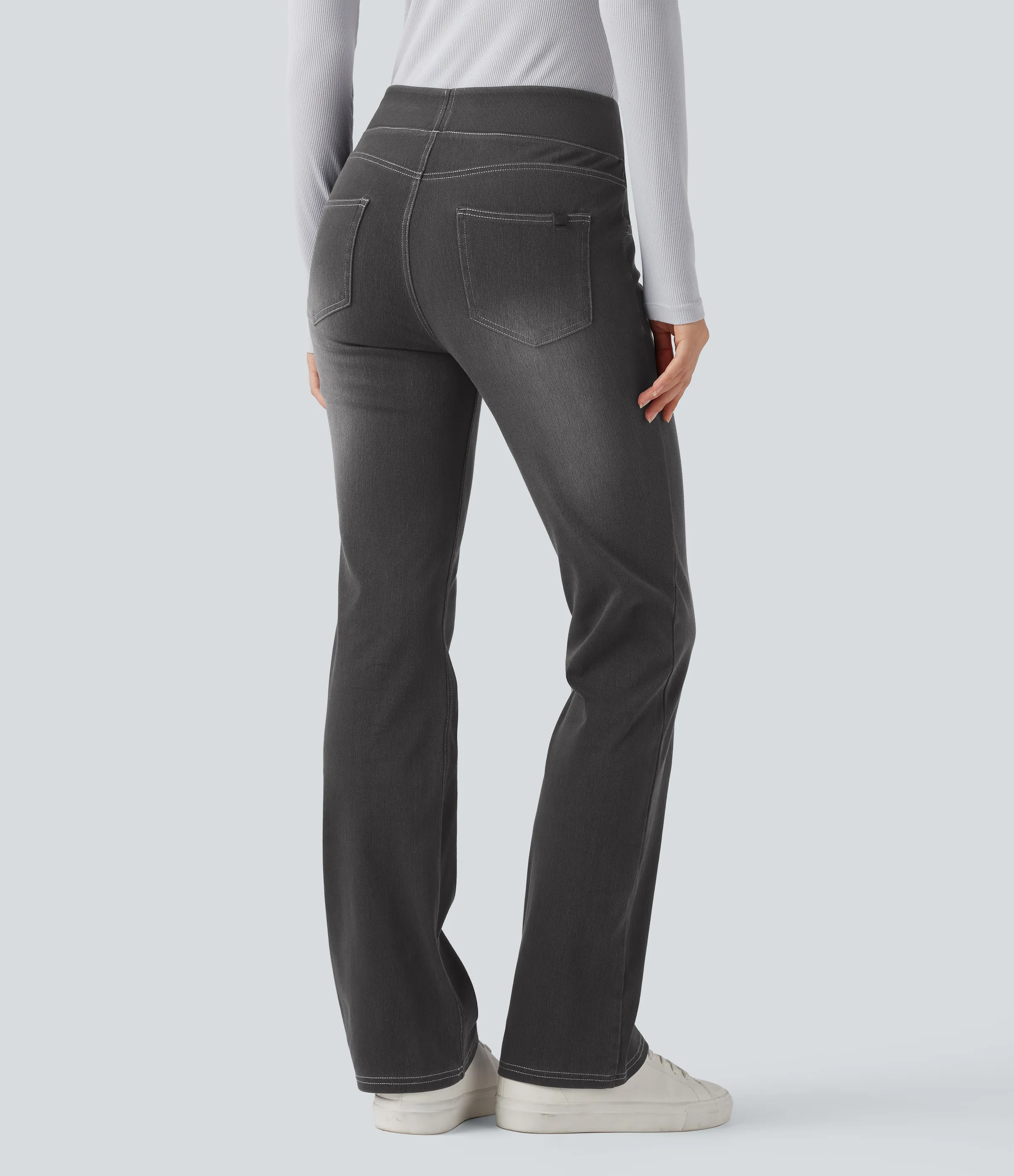 Halara Jeans Halara Flex™ Denim tiro alto lavado elástico múltiple bolsillo corte acampanado - Charcoal Black Denim - S(regular) sold by Halara product image thumbnail 3