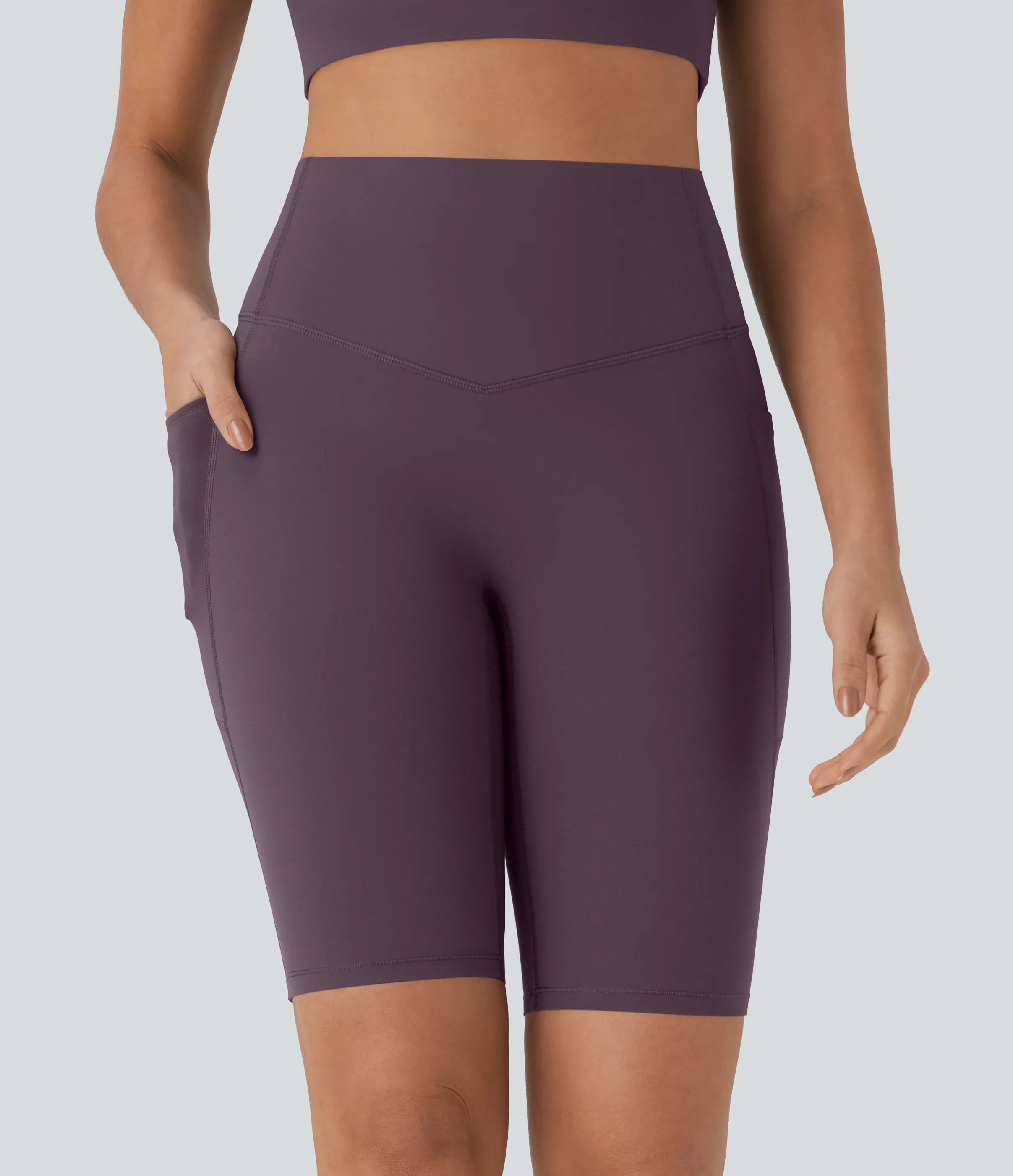 Halara Shorts biker Halara UltraSculpt™ moldeadores tiro alto con reductor de abdomen y bolsillos laterales 22.8cm - Night's Purple - S sold by Halara product image thumbnail 4
