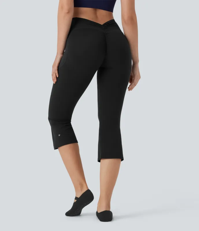 Halara Leggings capri de yoga Halara UltraSculpt™ con corte acampanado y fruncido de cintura alta con moldeador de abdomen y push-up con bolsillos laterales  - Black - XS made by Halara