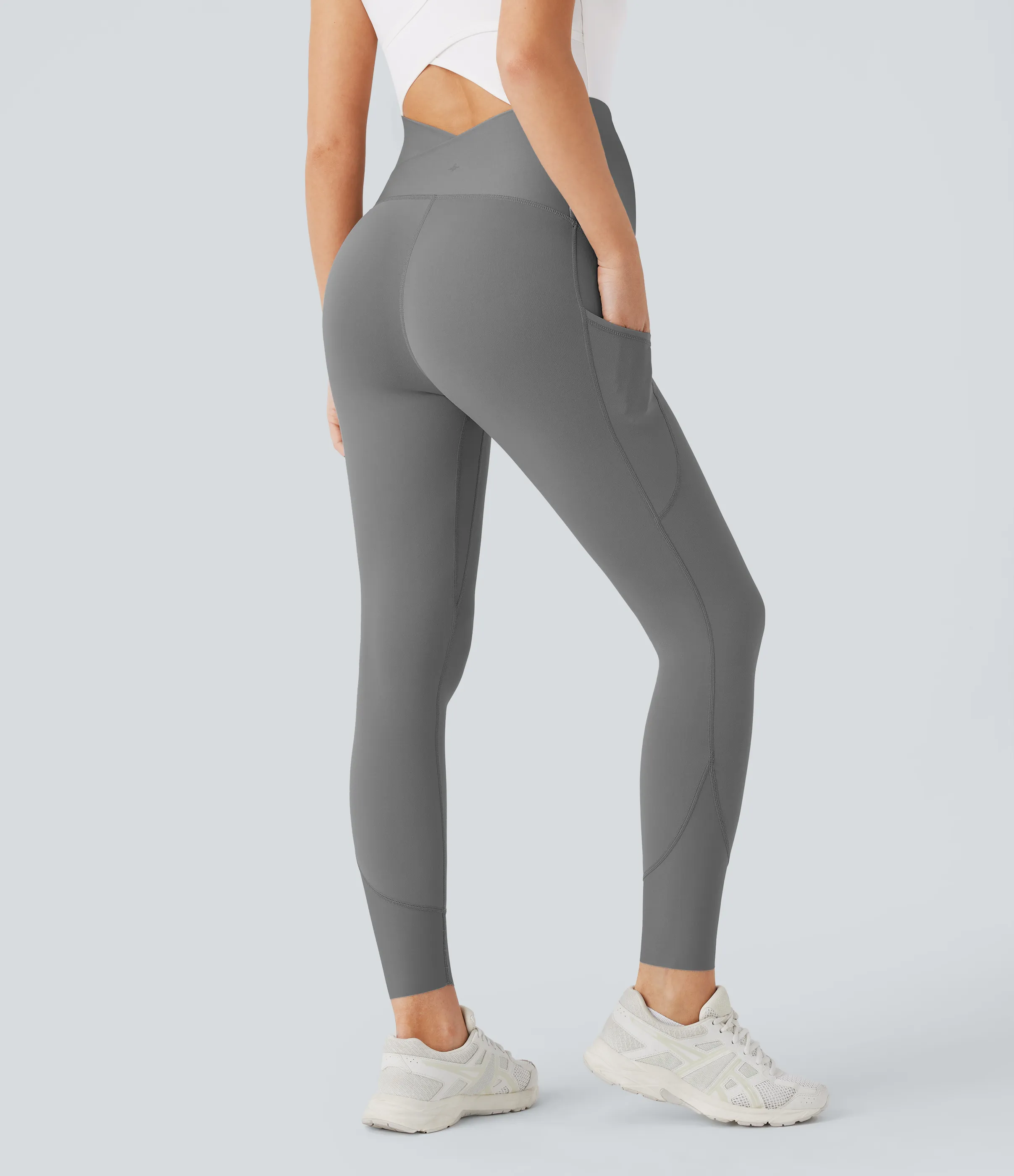 Halara Leggings premamá Softlyzero™ yoga tiro súper alto bolsillo lateral cruzado espalda 7/8 - UPF 50+ - Steel Gray - L(7/8) sold by Halara product image thumbnail 3
