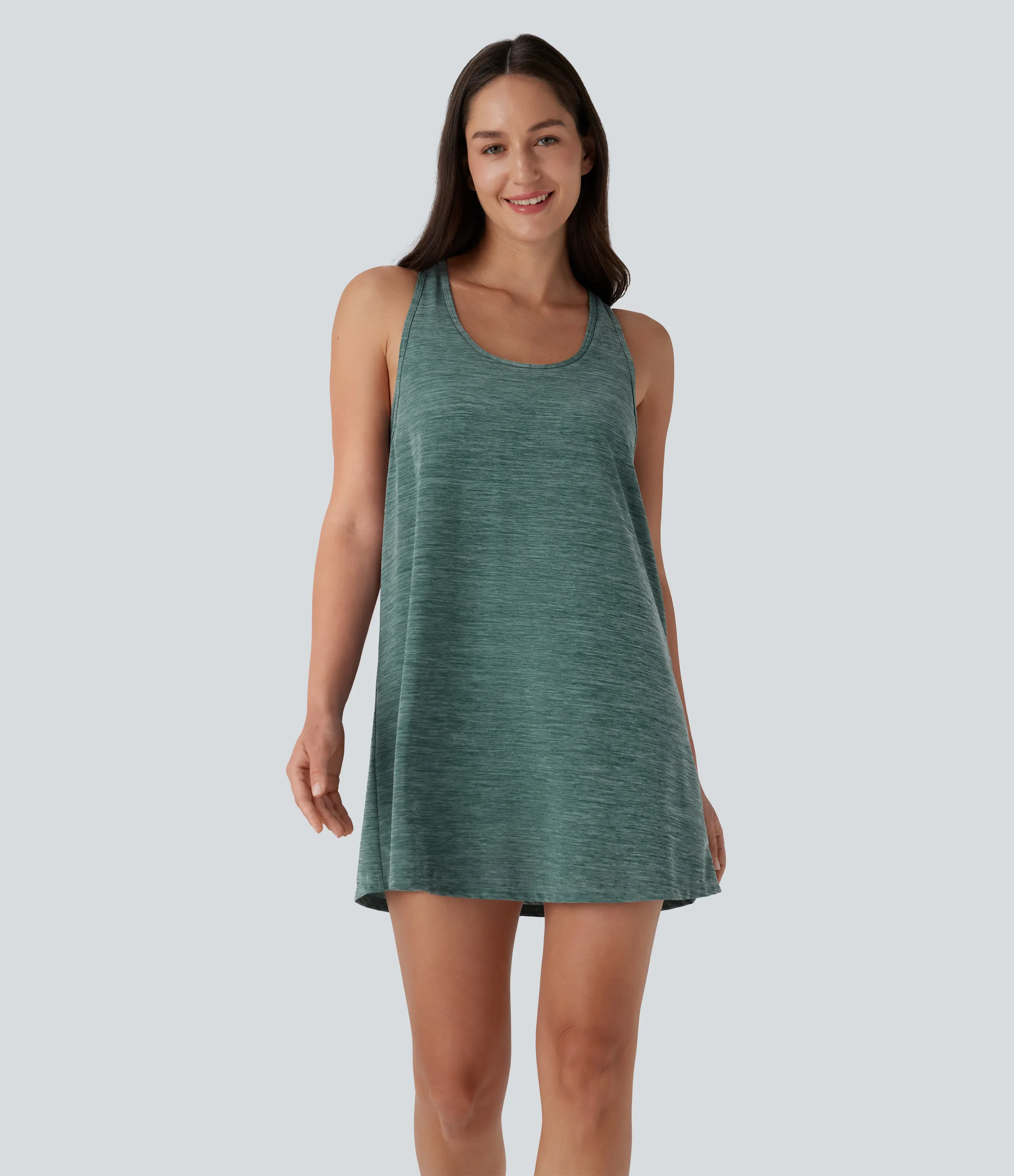 Halara Minivestido deportivo de yoga de dos piezas con escote en U, espalda cruzada y malla en contraste, bolsillos laterales - Green Texture - M sold by Halara product image thumbnail 3