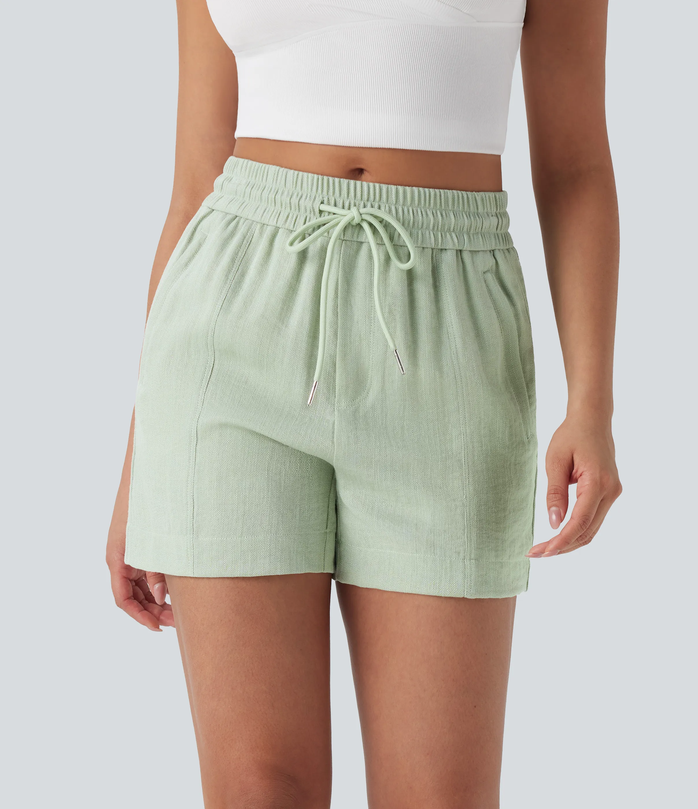 Halara Shorts de oficina de oficina de tiro medio con cordón y bolsillos laterales con cremallera - Pale Aqua - S sold by Halara product image thumbnail 2