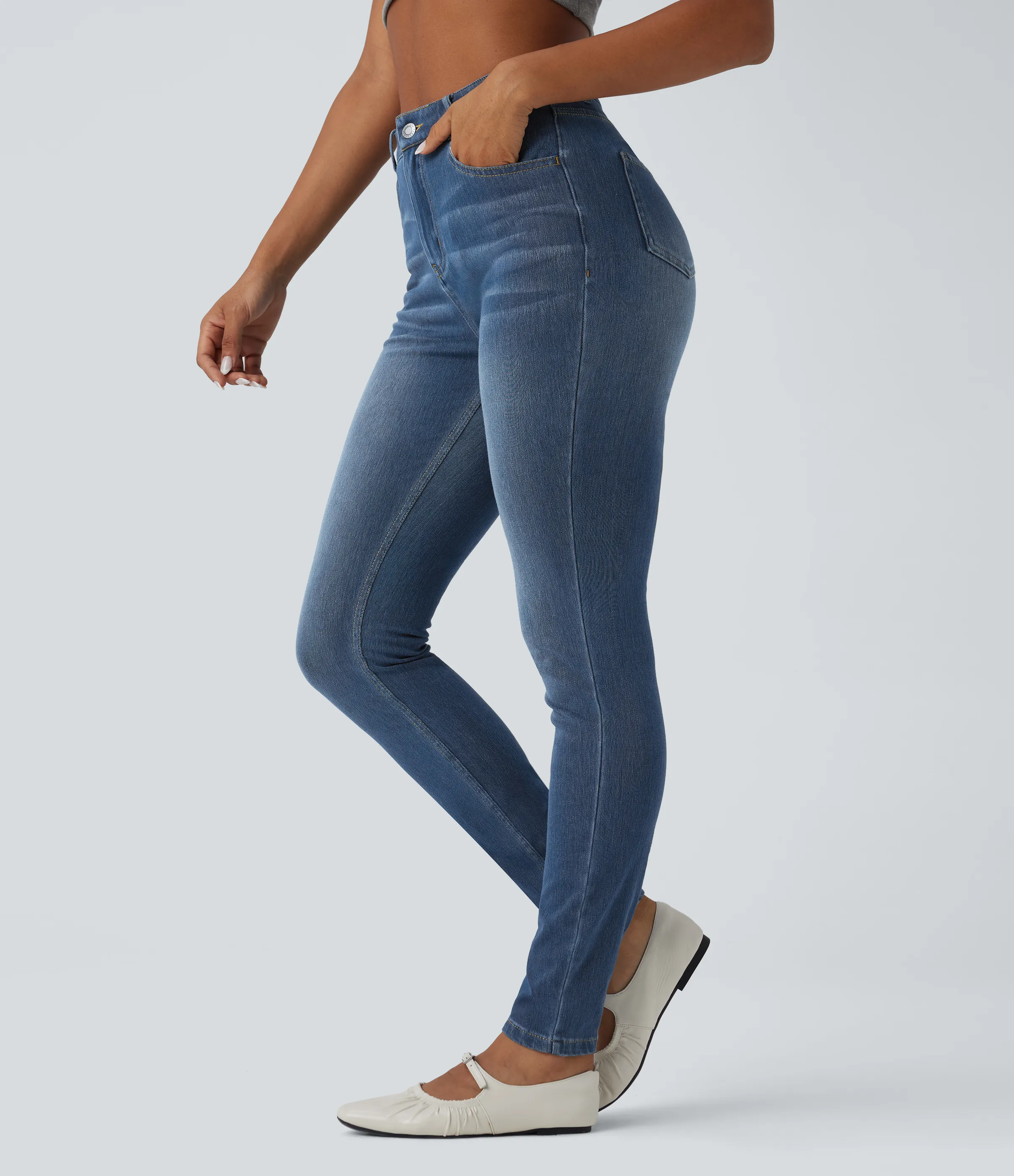 Halara Jeans ajustados casuales Halara Flex™ de tiro alto con bolsillos - Tide Blue Denim - L(regular) sold by Halara product image thumbnail 2