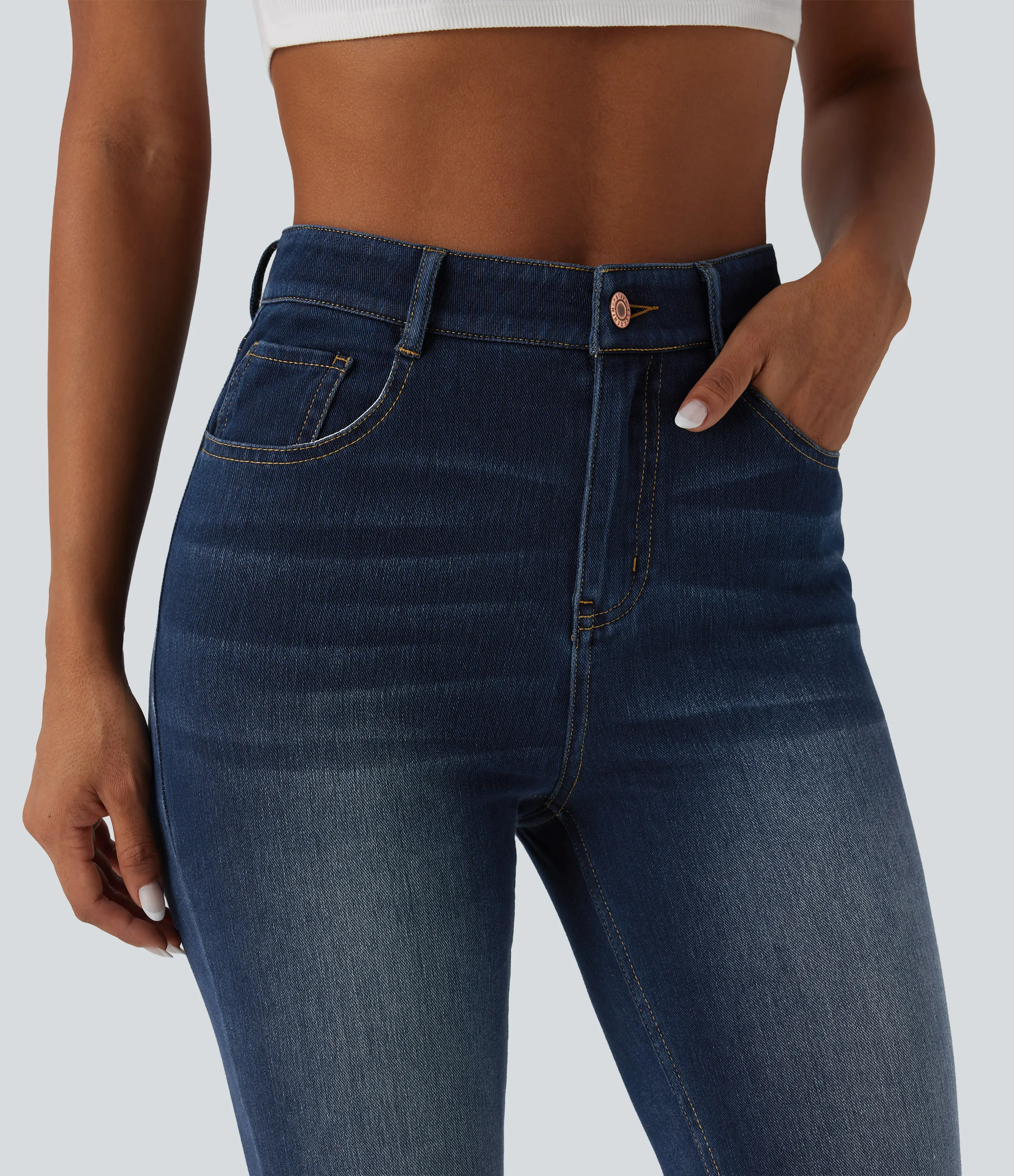 Halara Jeans ajustados casuales Halara Flex™ de tiro alto con bolsillos - Pageant Blue Denim - XL(regular) sold by Halara product image thumbnail 5