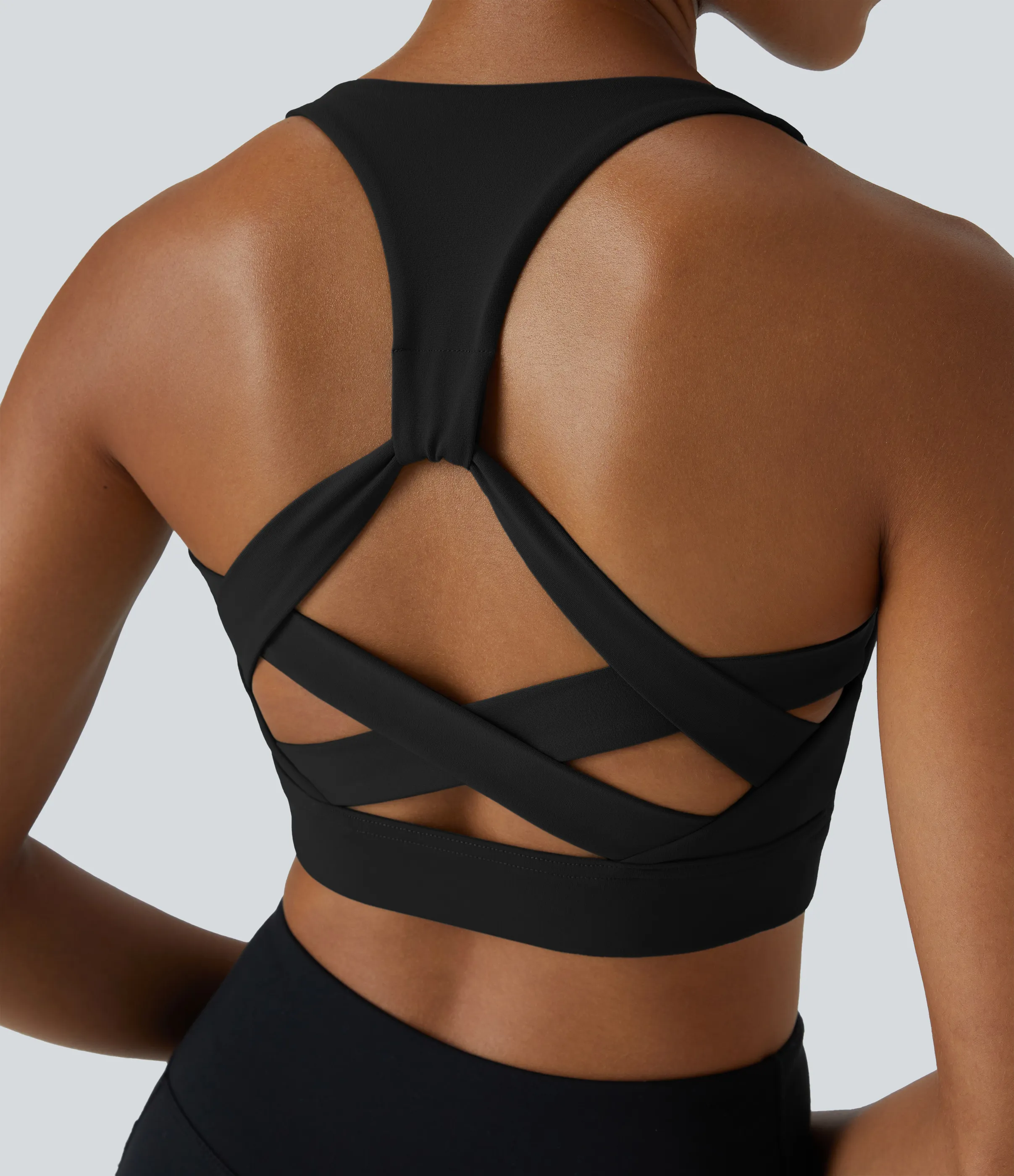 Halara Brasier deportivo de yoga tipo racerback de sujeción baja en copas D-F - Black - L sold by Halara product image thumbnail 5