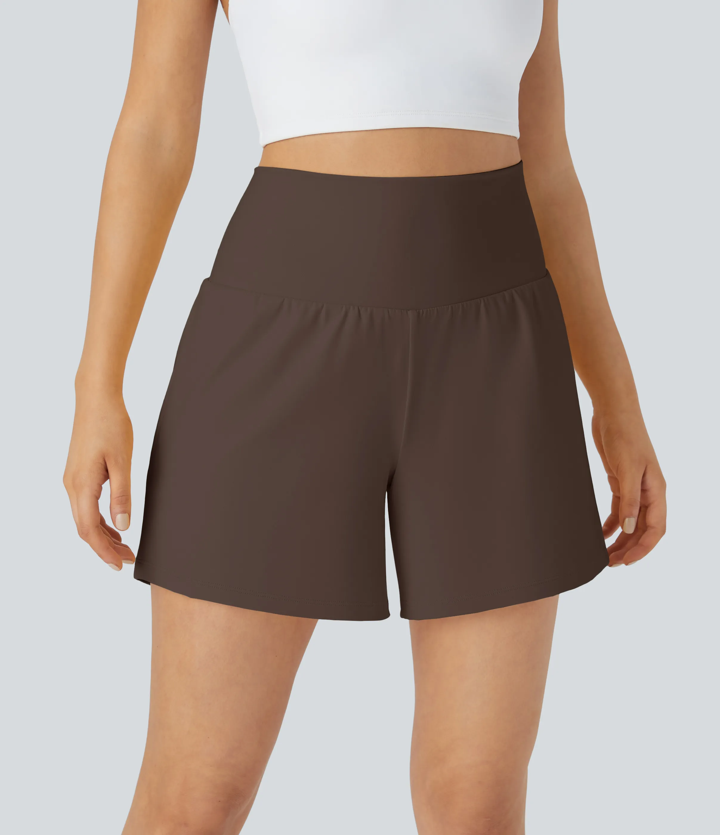 Halara Pantalón corto yoga 2 en 1 bolsillo trasero oculto tiro súper alto bolsillo lateral oculto 12.5cm-más largo - Chocolate Martini - XL(Long) sold by Halara product image thumbnail 4