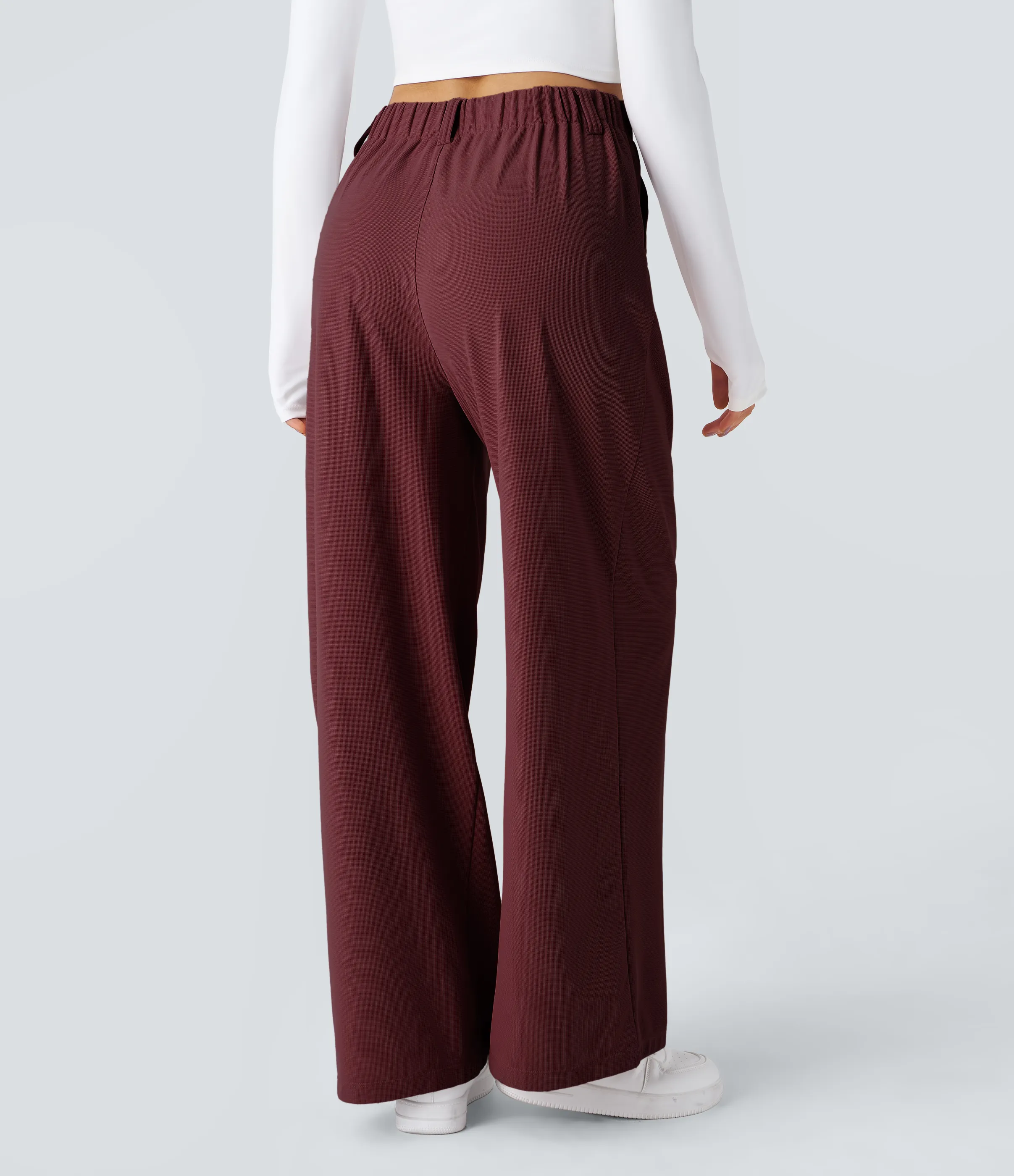 Halara Pantalones Halara Flex™ de oficina anchos plisados de tiro alto con bolsillos en tela tipo gofre - New Maroon - L(regular) sold by Halara product image thumbnail 3