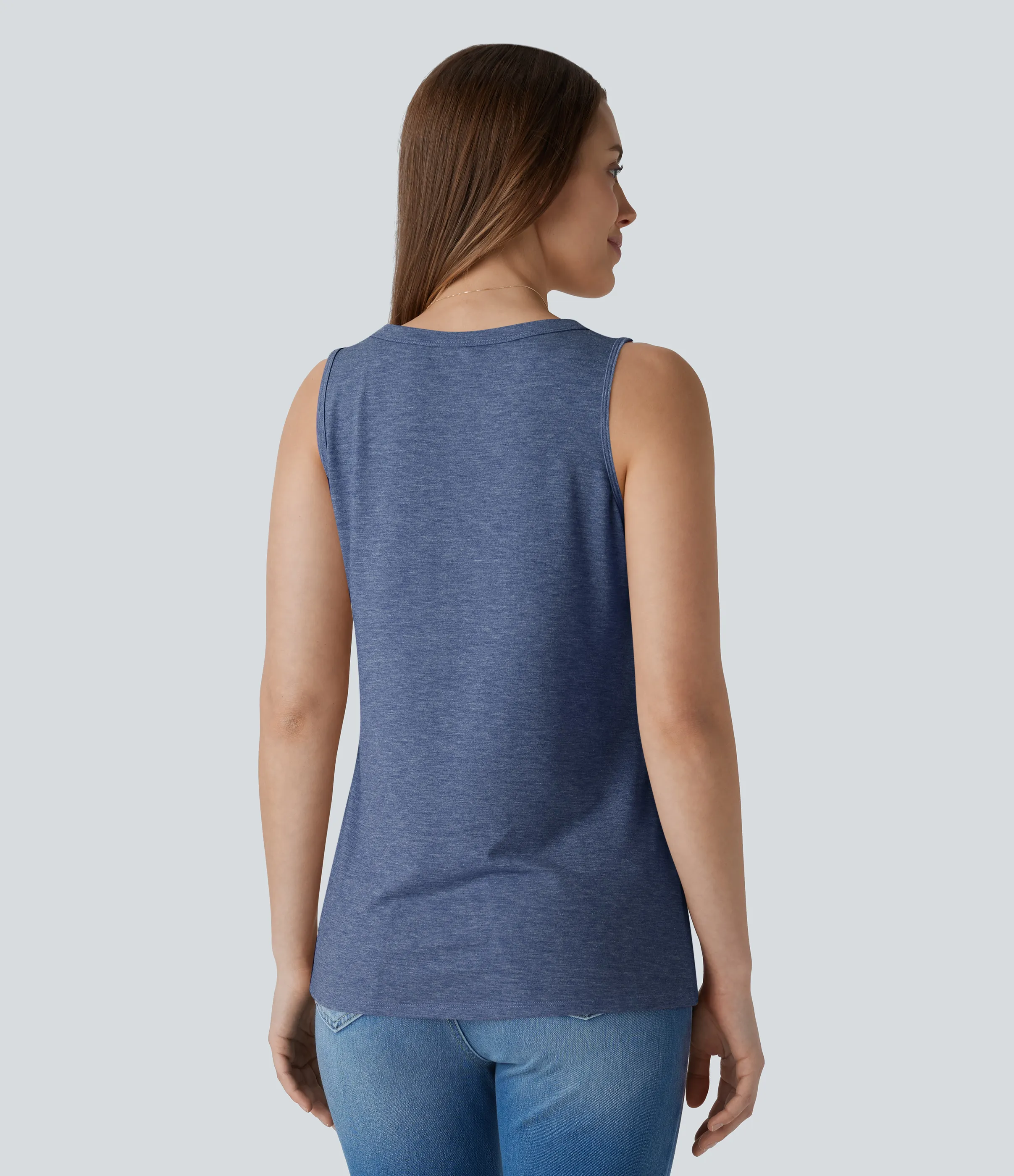 Halara Blusa sin mangas cuello V botón decorativo - Mottled Indigo - M sold by Halara product image thumbnail 3